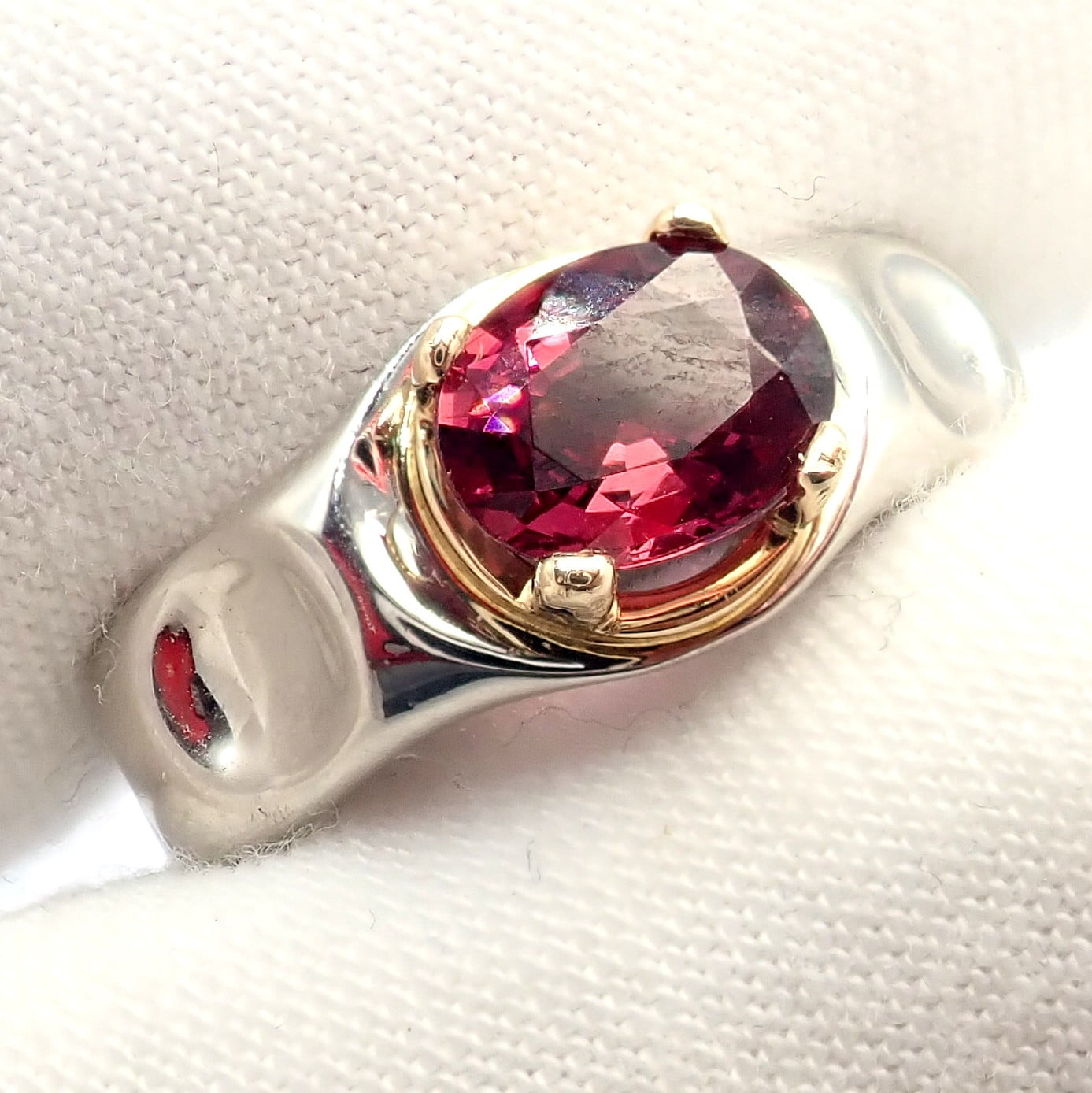 Tiffany & Co. Platinum 18k Yellow Gold Picasso Pink Tourmaline Groove Ring | Fortrove