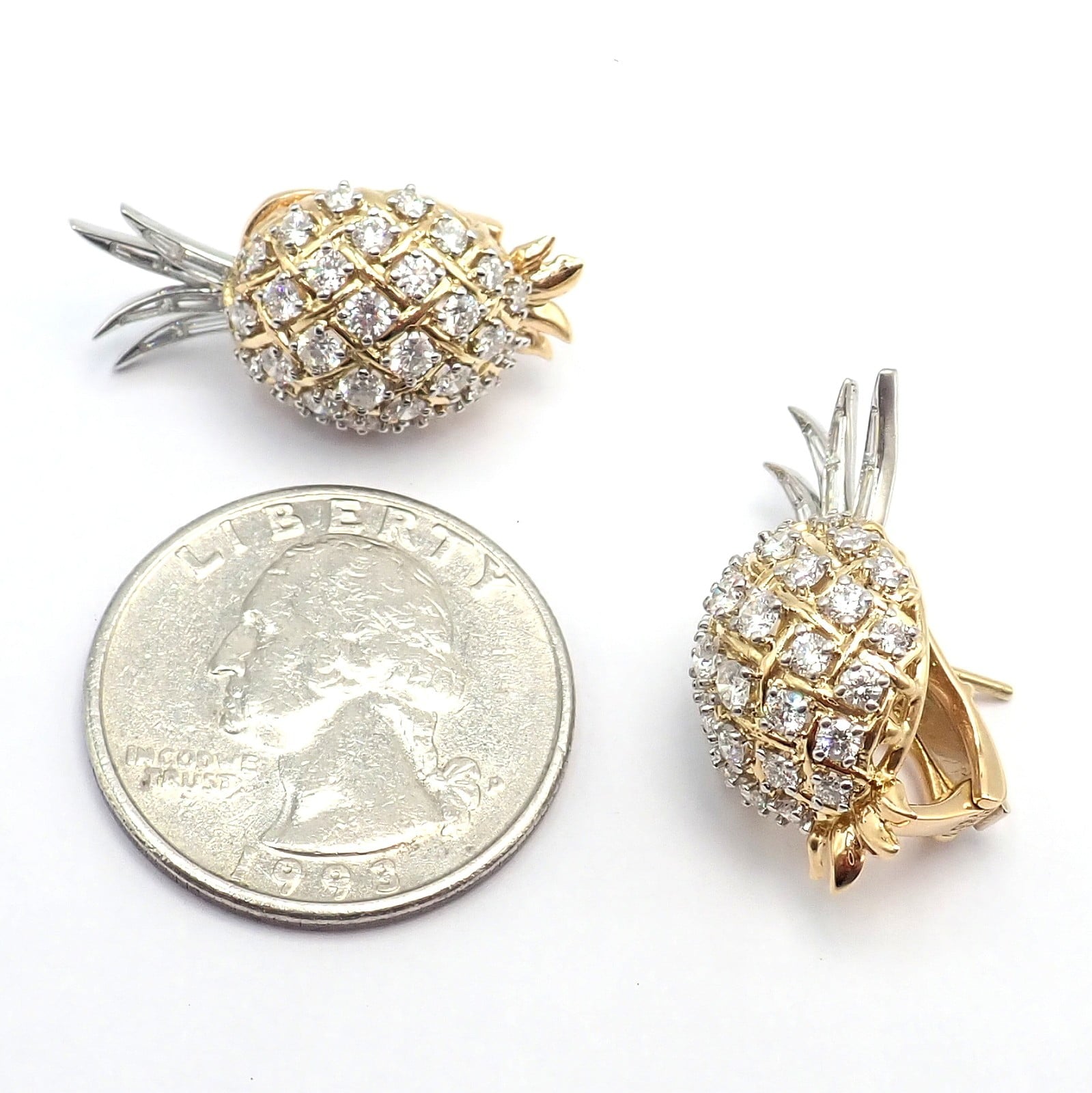 Authentic! Verdura 18k Yellow Gold Platinum Diamond Pineapple Earrings | Fortrove
