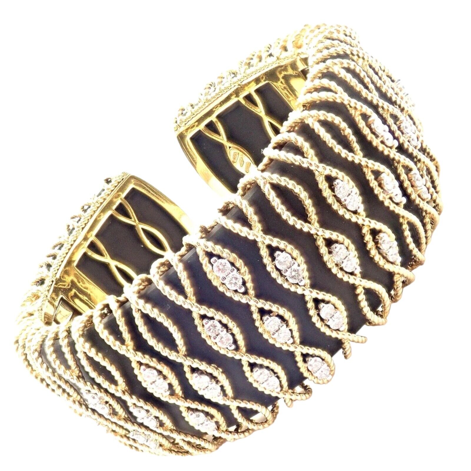 Roberto Coin Jewelry & Watches:Fine Jewelry:Bracelets & Charms Authentic! Roberto Coin 18k Yellow Gold Diamond Ebony Wood Cuff Bangle Bracelet