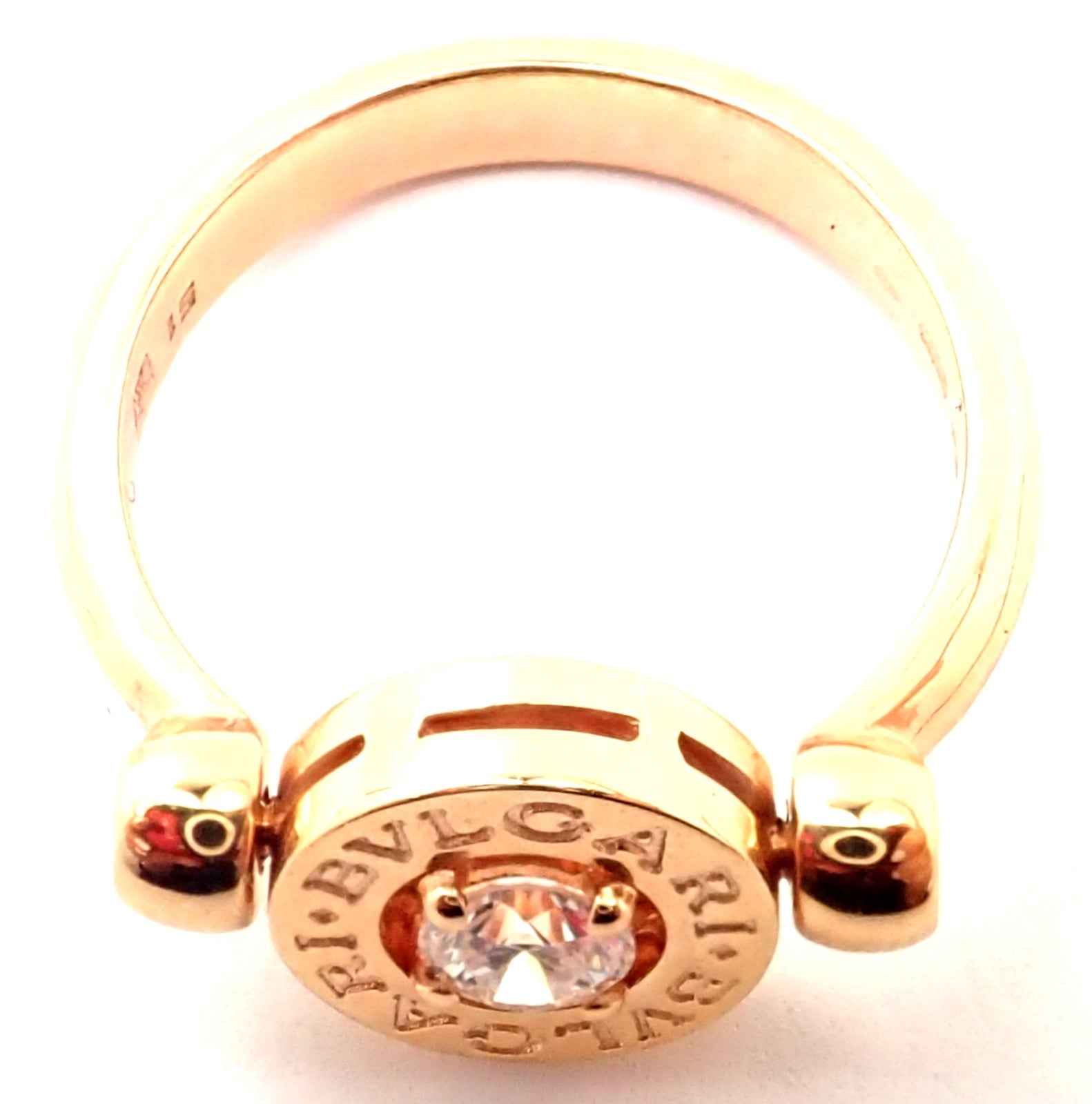Authentic! BULGARI BVLGARI 18k Rose Gold Diamond Flip Ring Size 5.75 | Fortrove