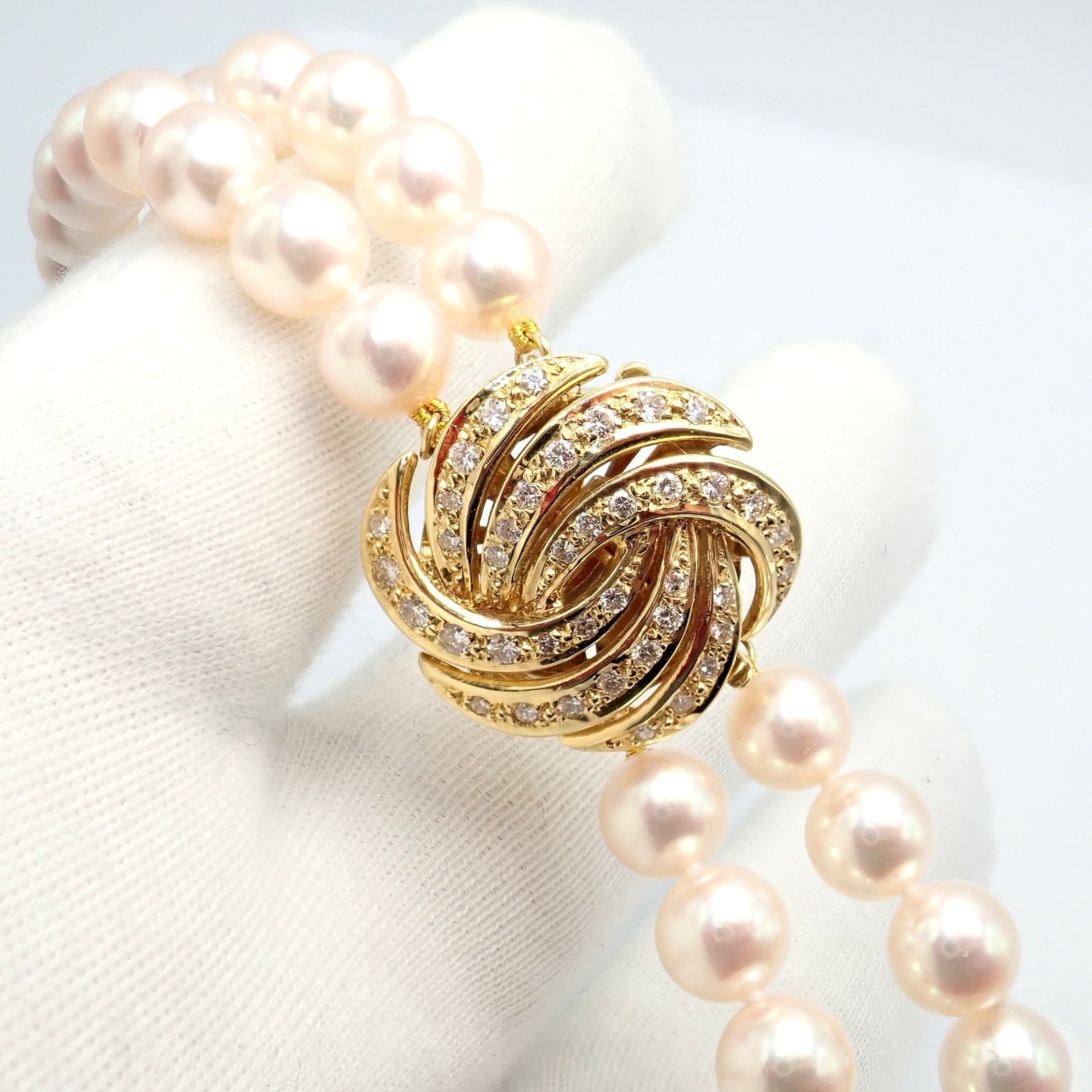 Mikimoto Jewelry & Watches:Fine Jewelry:Necklaces & Pendants Authentic! Mikimoto 18k Yellow Gold Diamond Double Strand 8mm Pearl Necklace