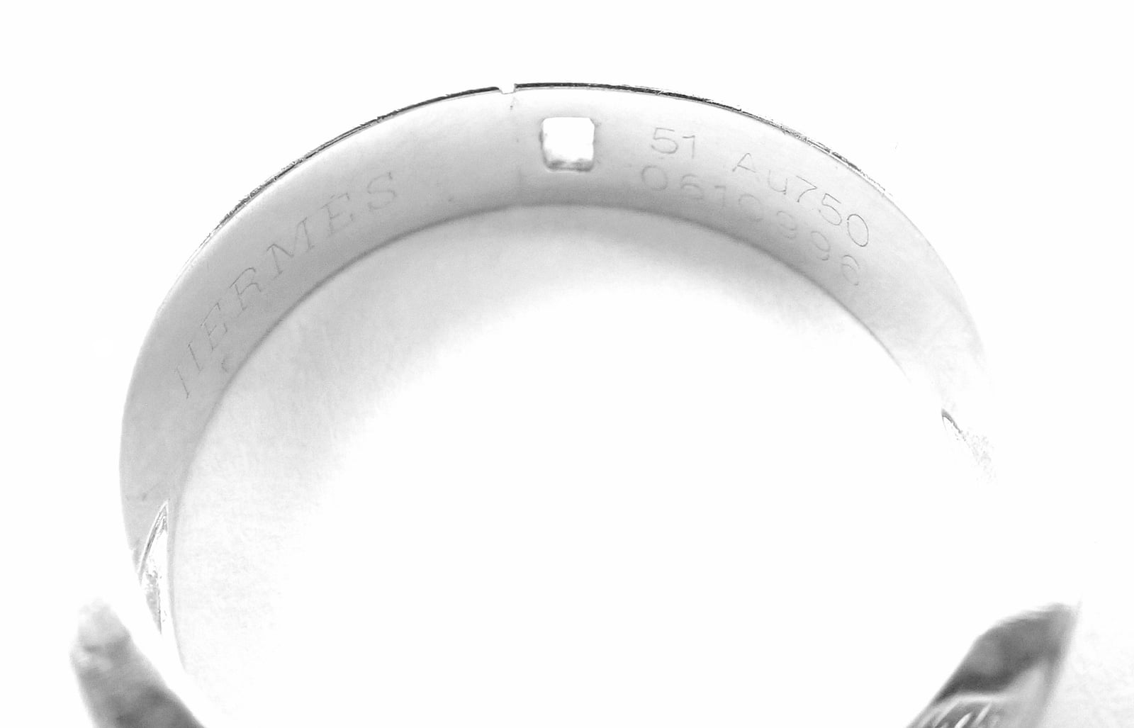 Authentic! Hermes 18k White Gold Diamond H Band Ring