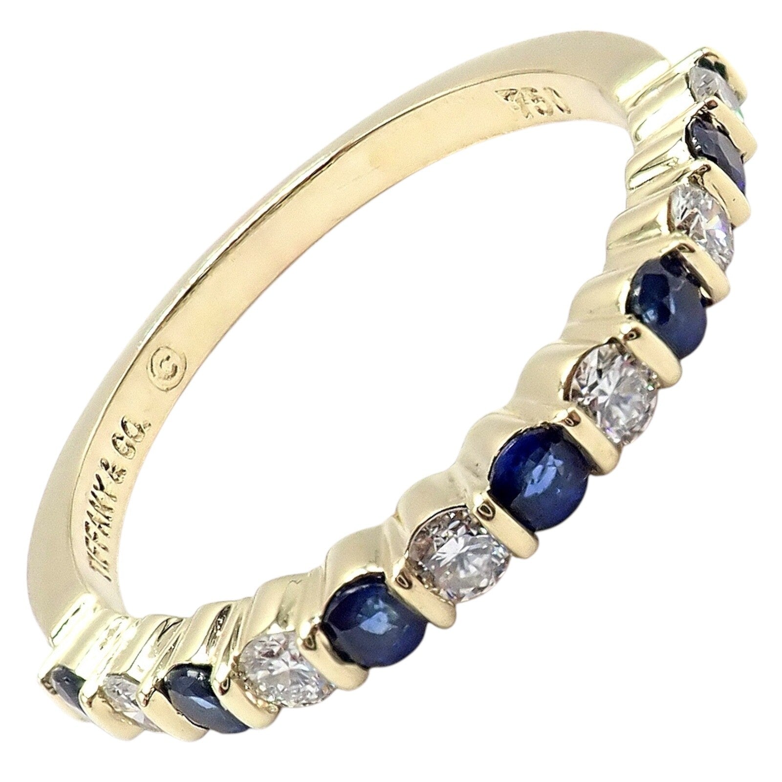 Tiffany & Co. Jewelry & Watches:Fine Jewelry:Rings Vintage! Authentic Tiffany & Co 18k Yellow Gold Diamond Sapphire Band Ring sz 7