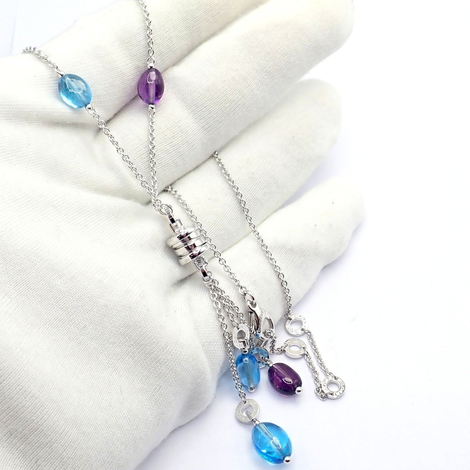 Bvlgari Bulgari 18k White Gold Amethyst Blue Topaz Lavalier B