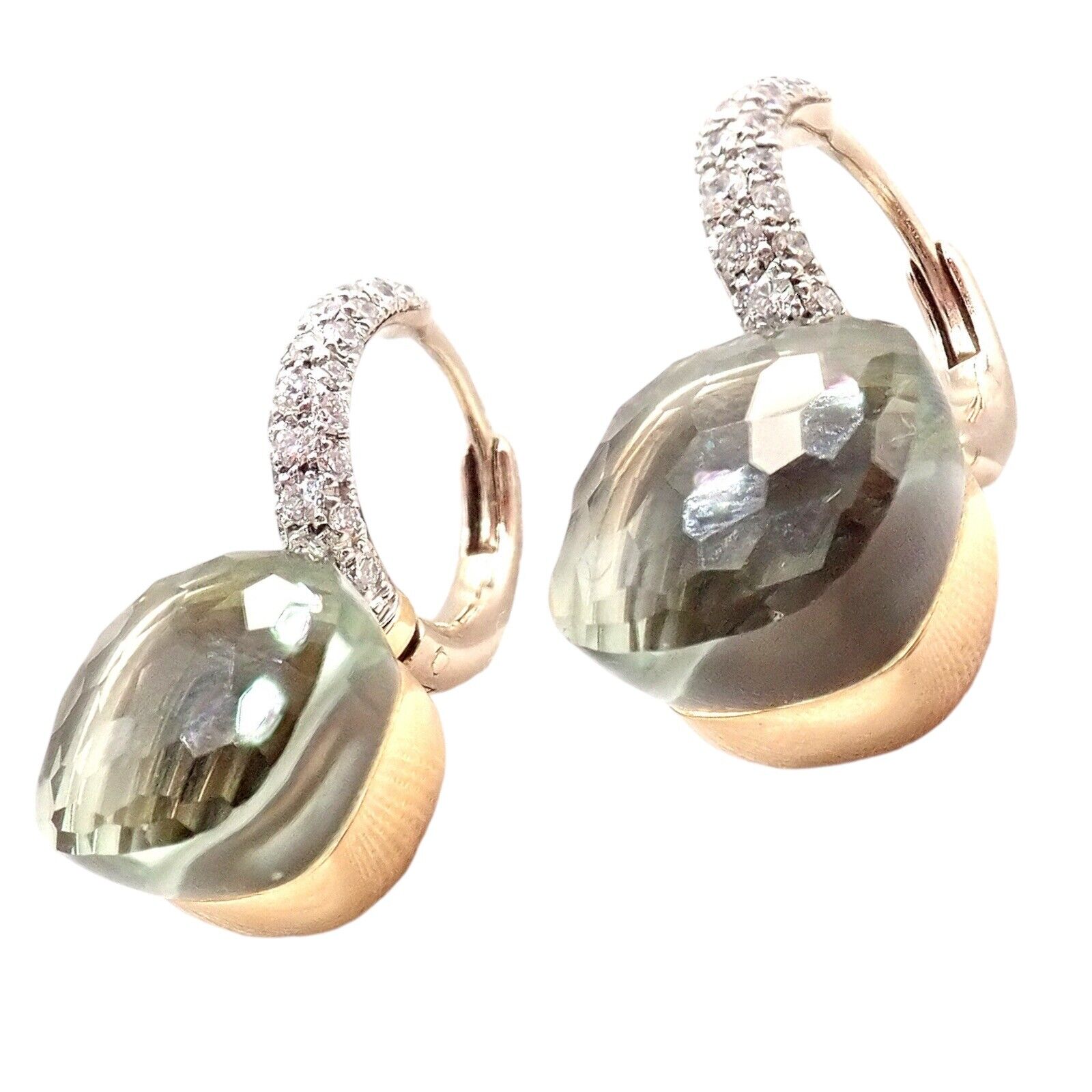 Authentic! Pomellato Nudo 18k Rose + White Gold Diamond Prasiolite Earrings | Fortrove