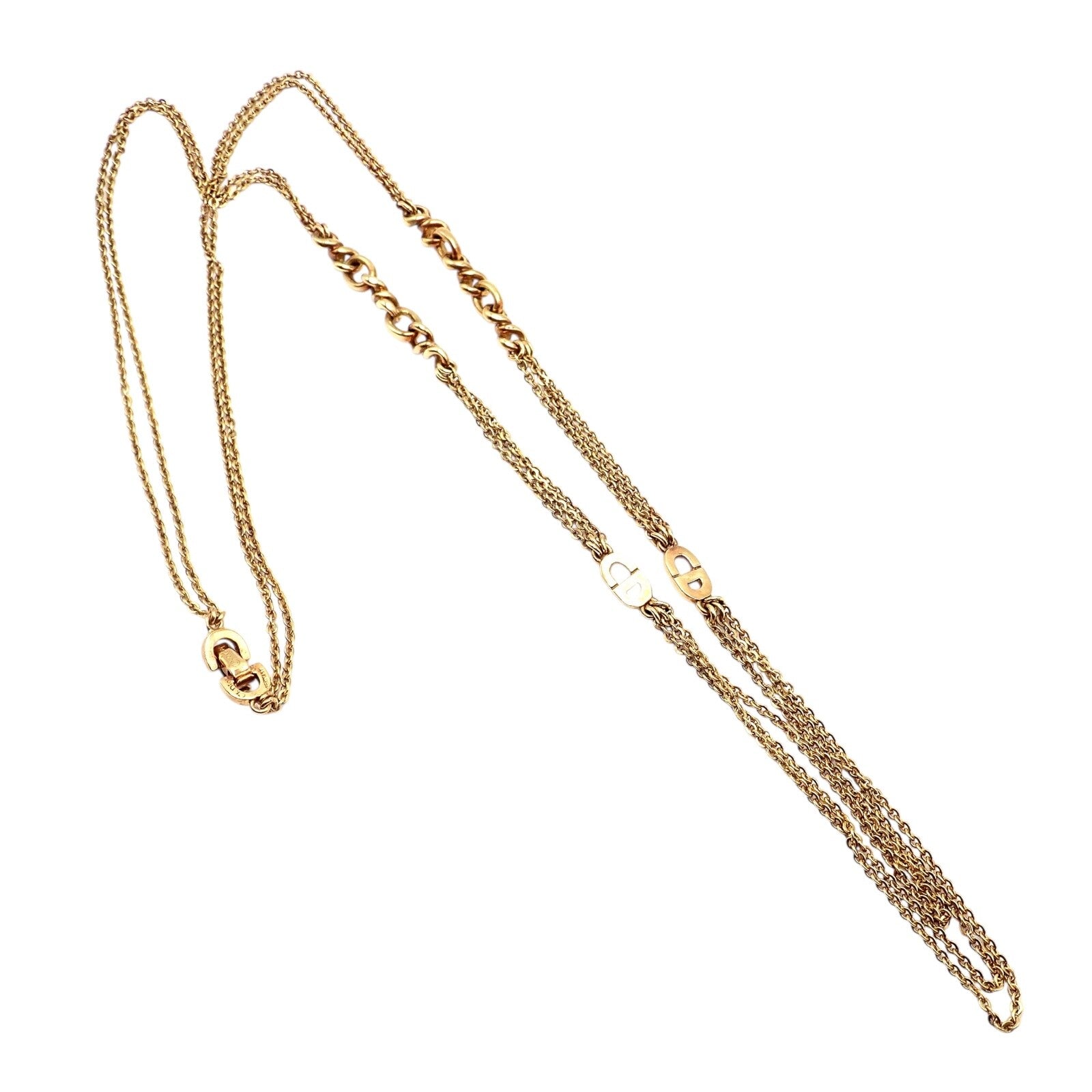 Vintage! Christian Dior Solid 18k Gold CD Three Strand 28" Long Necklace Germany | Fortrove