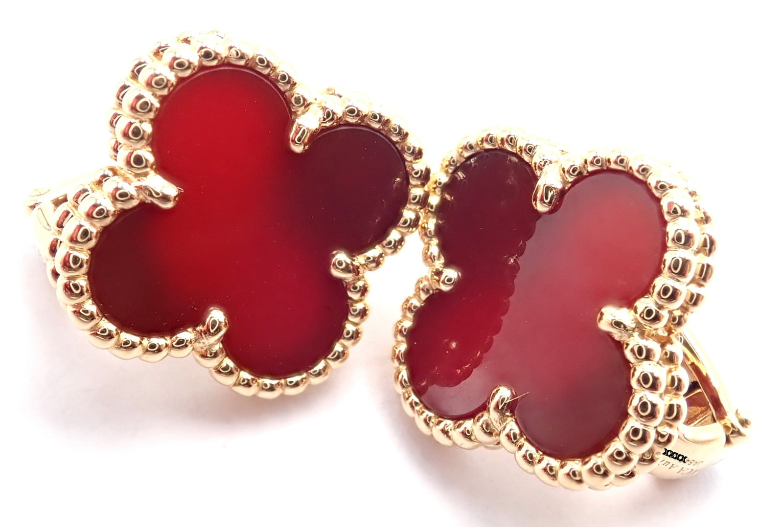 Van Cleef & Arpels Vintage Alhambra 18k Yellow Gold Red Agate Earrings Cert. | Fortrove