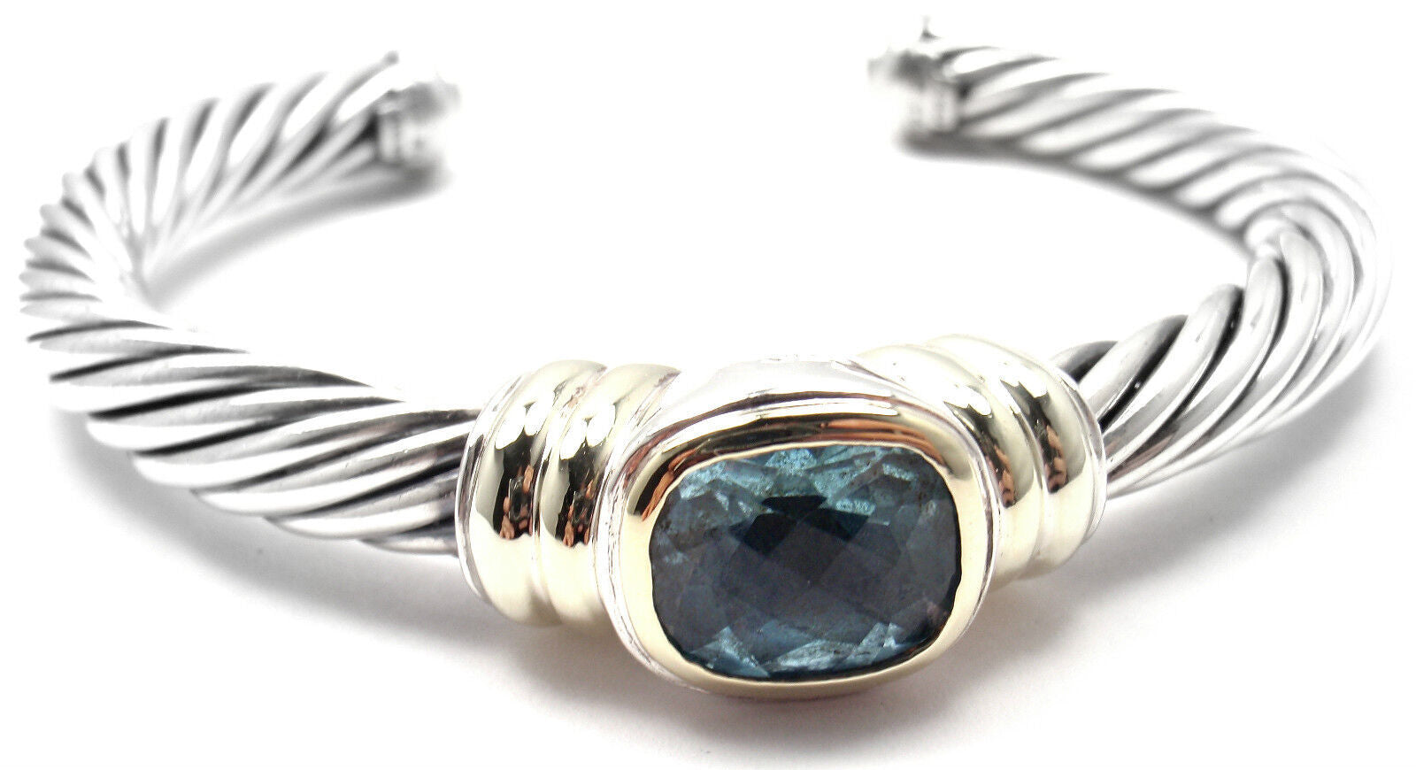 Authentic! D.Yurman NOBLESSE 14k YG Sterling Silver Blue Topaz Bangle Bracelet | Fortrove