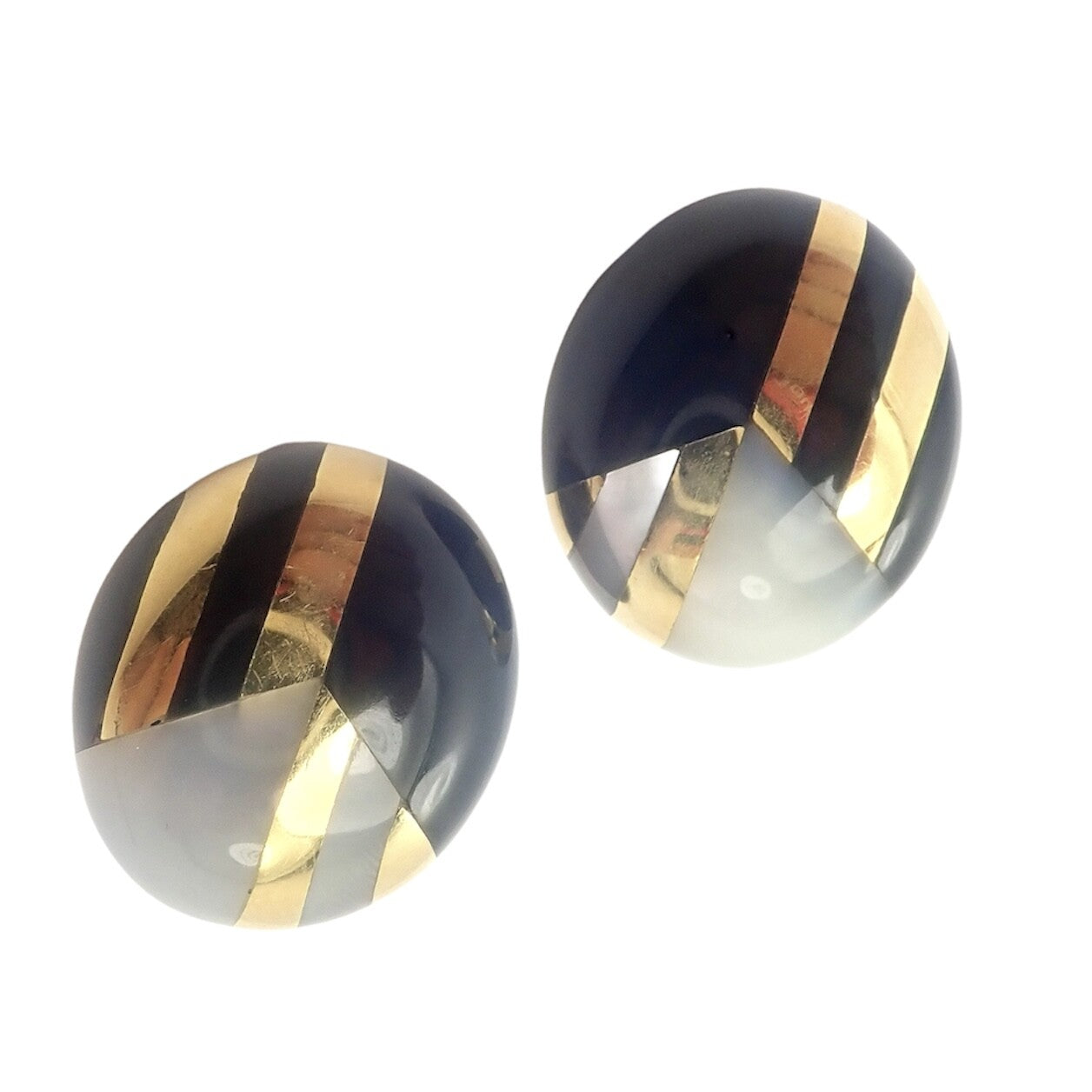 Rare! Tiffany & Co Cummings 18k Yellow Gold Mother of Pearl Black Jade Earrings | Fortrove