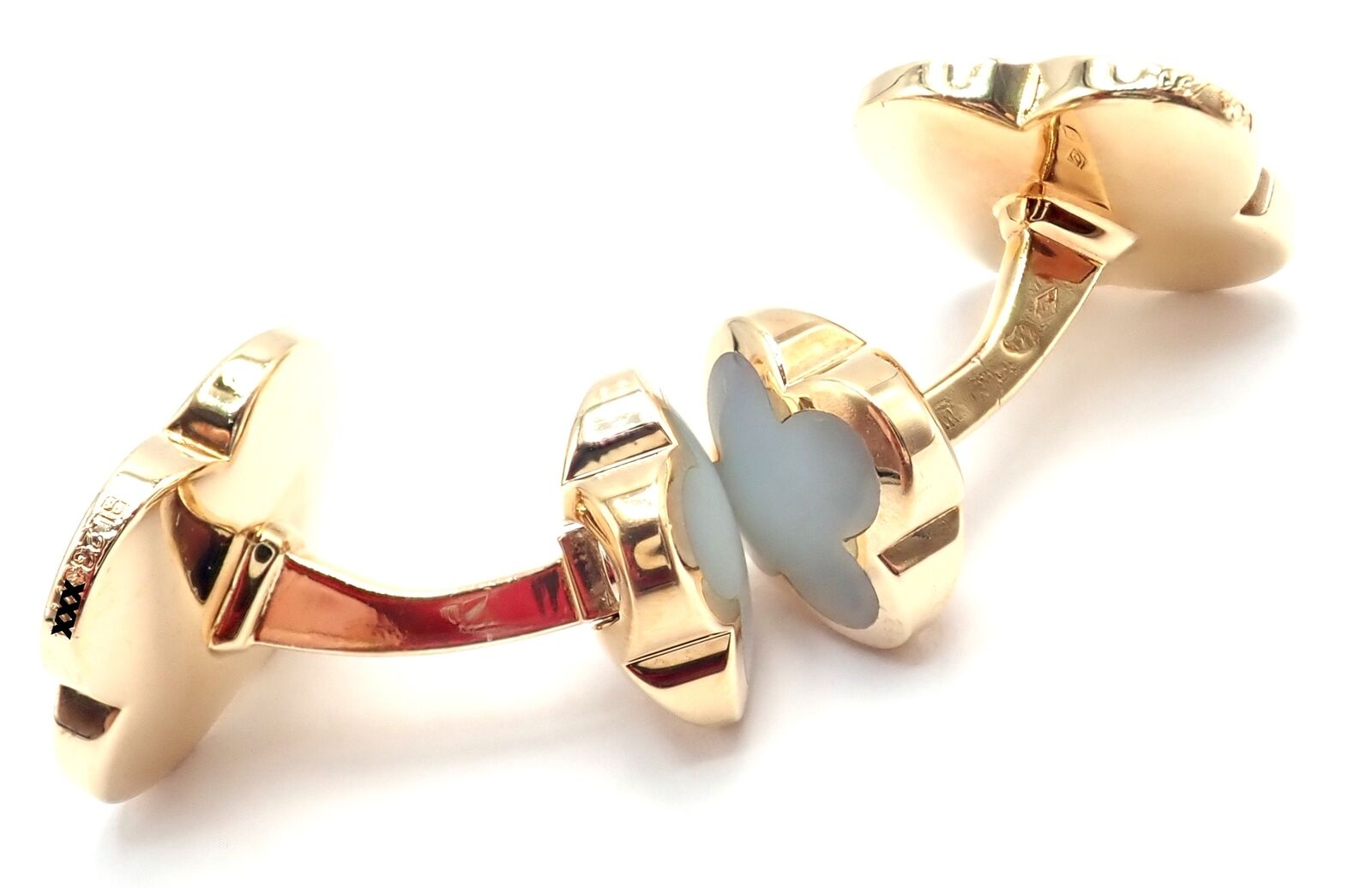 Van Cleef & Arpels 18k Yellow Gold Pure Alhambra Mother Of Pearl Cufflinks Cert. | Fortrove