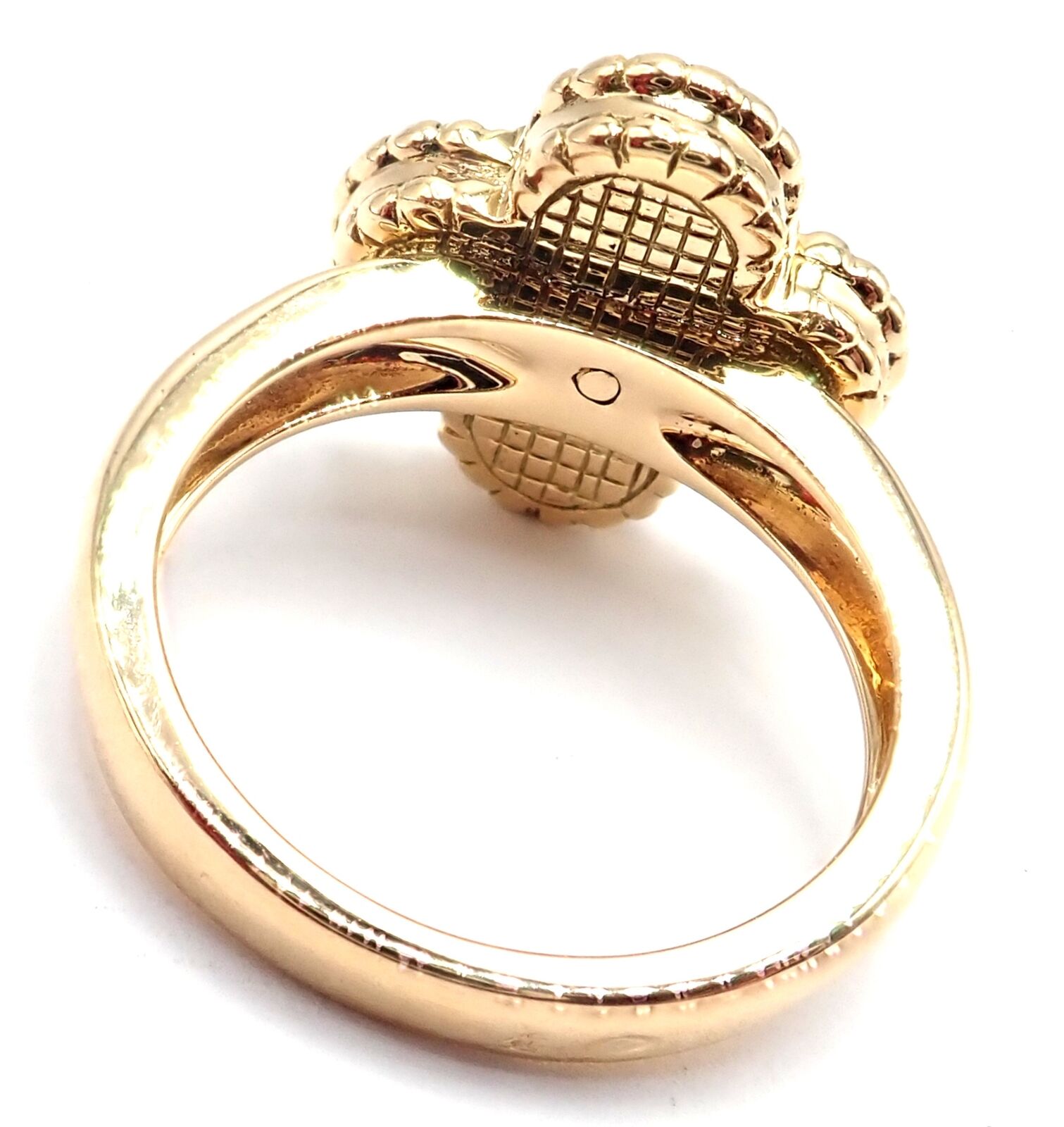 Authentic! Van Cleef & Arpels Alhambra 18k Yellow Gold Coral Diamond Ring Paper | Fortrove