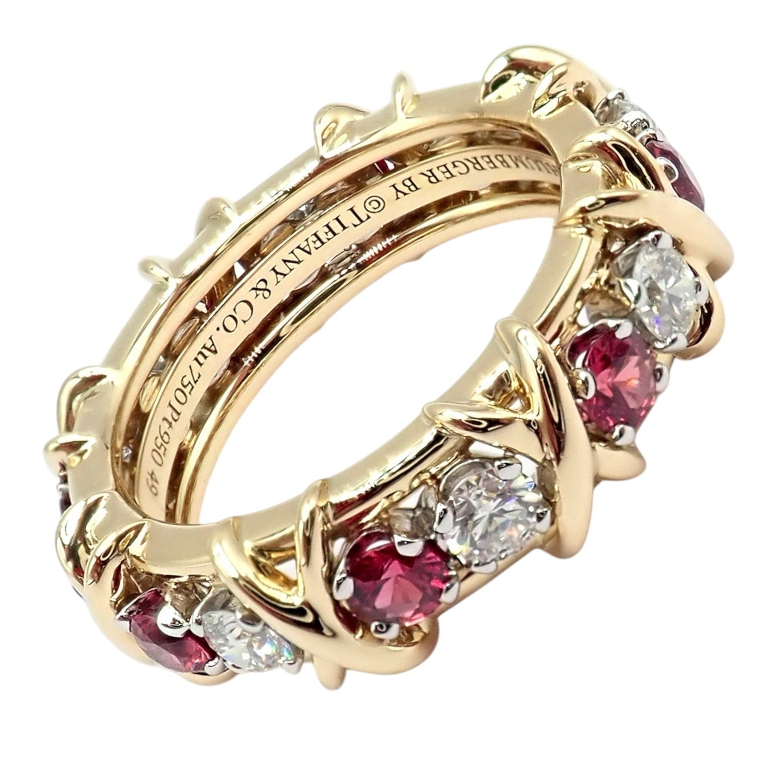 Tiffany & Co. Jewelry & Watches:Fine Jewelry:Rings Tiffany & Co Schlumberger 18k Gold Platinum 16 Stone Diamond Ruby Band Ring Sz 5
