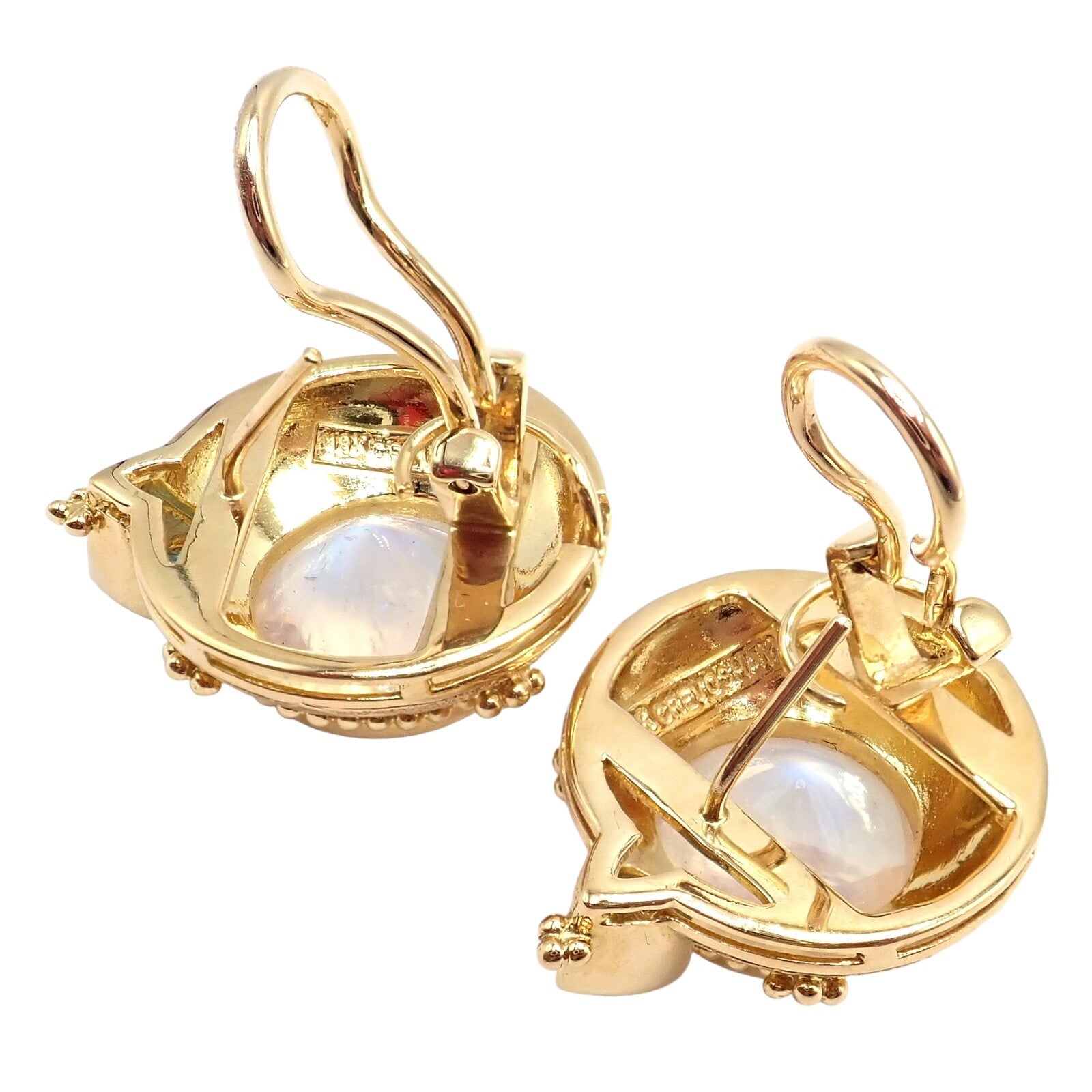 Rare! Vintage Paula Crevoshay 18k Gold Aquamarine Moonstone Round Earrings OOAK | Fortrove