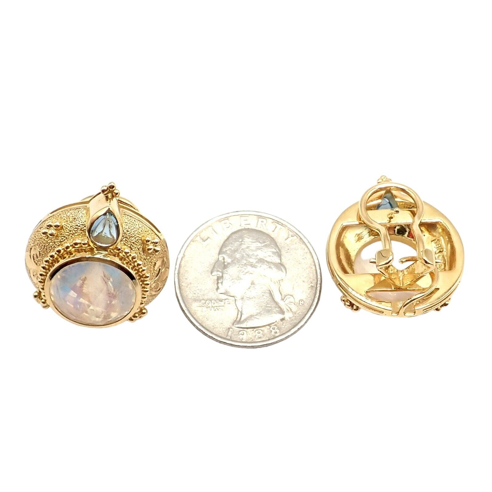 Paula Crevoshay Jewelry & Watches:Fine Jewelry:Earrings Rare! Vintage Paula Crevoshay 18k Gold Aquamarine Moonstone Round Earrings OOAK