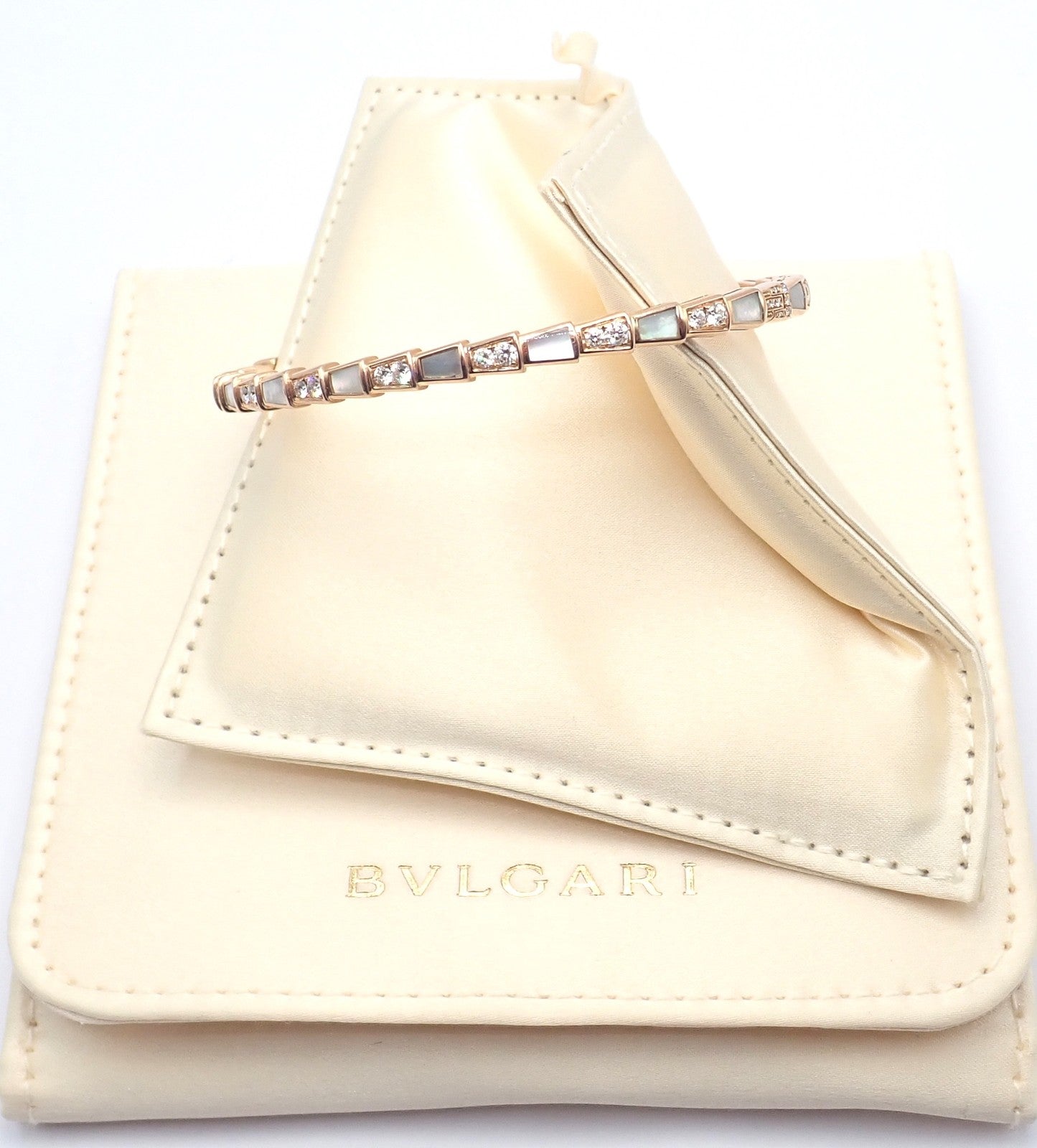 Bvlgari Jewelry & Watches:Fine Jewelry:Bracelets & Charms Authentic! Bulgari Bvlgari Serpenti Viper 18k Gold Diamond MOP Bangle Bracelet