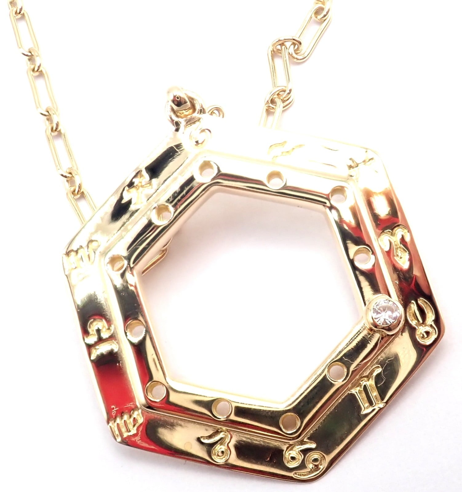 Vintage Cartier Zodiac 18k Yellow Gold Diamond Pendant Link Chain Necklace | Fortrove