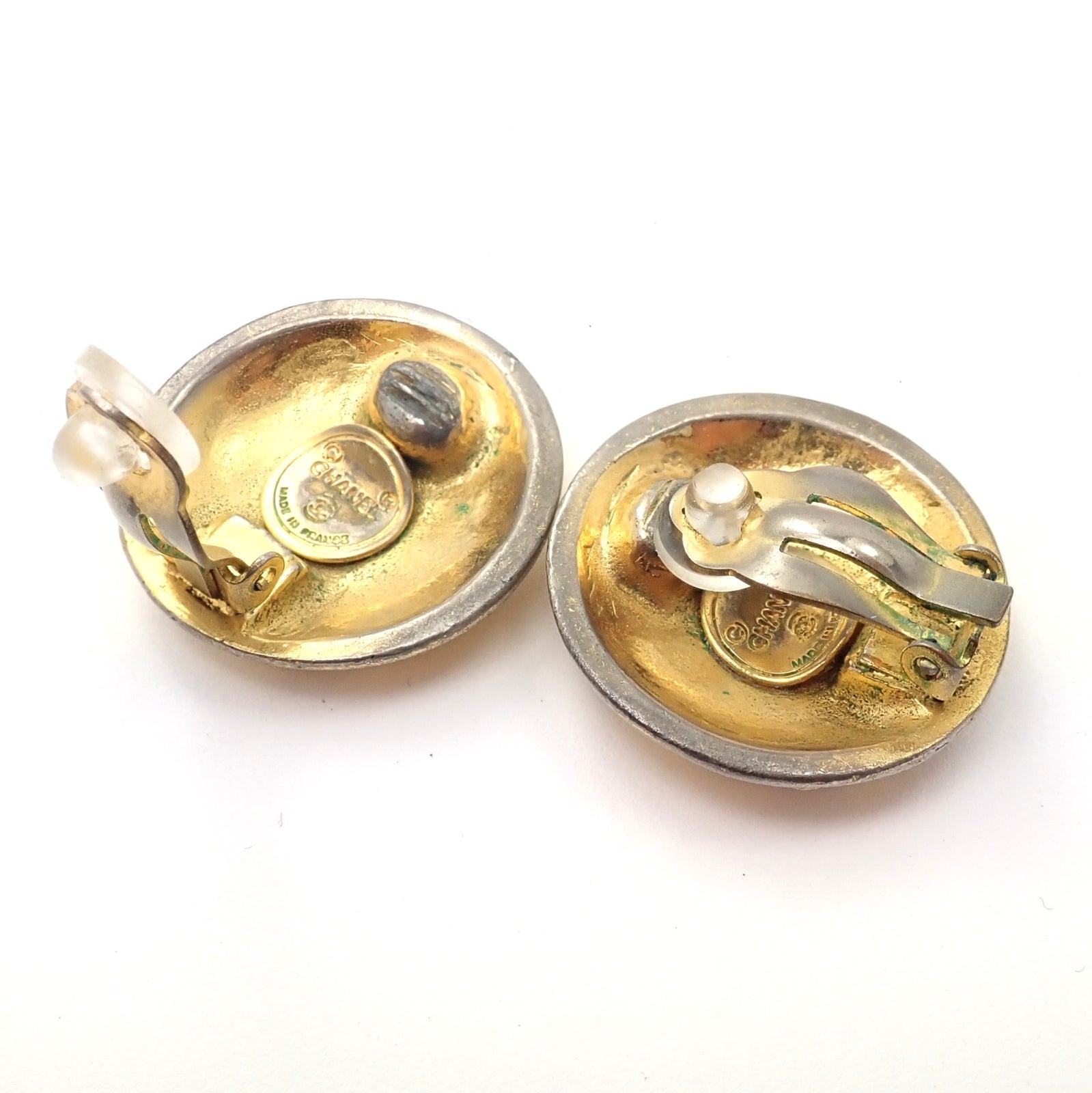 Rare! Vintage Chanel Paris France CC Logos Button Earrings Early 1980's | Fortrove