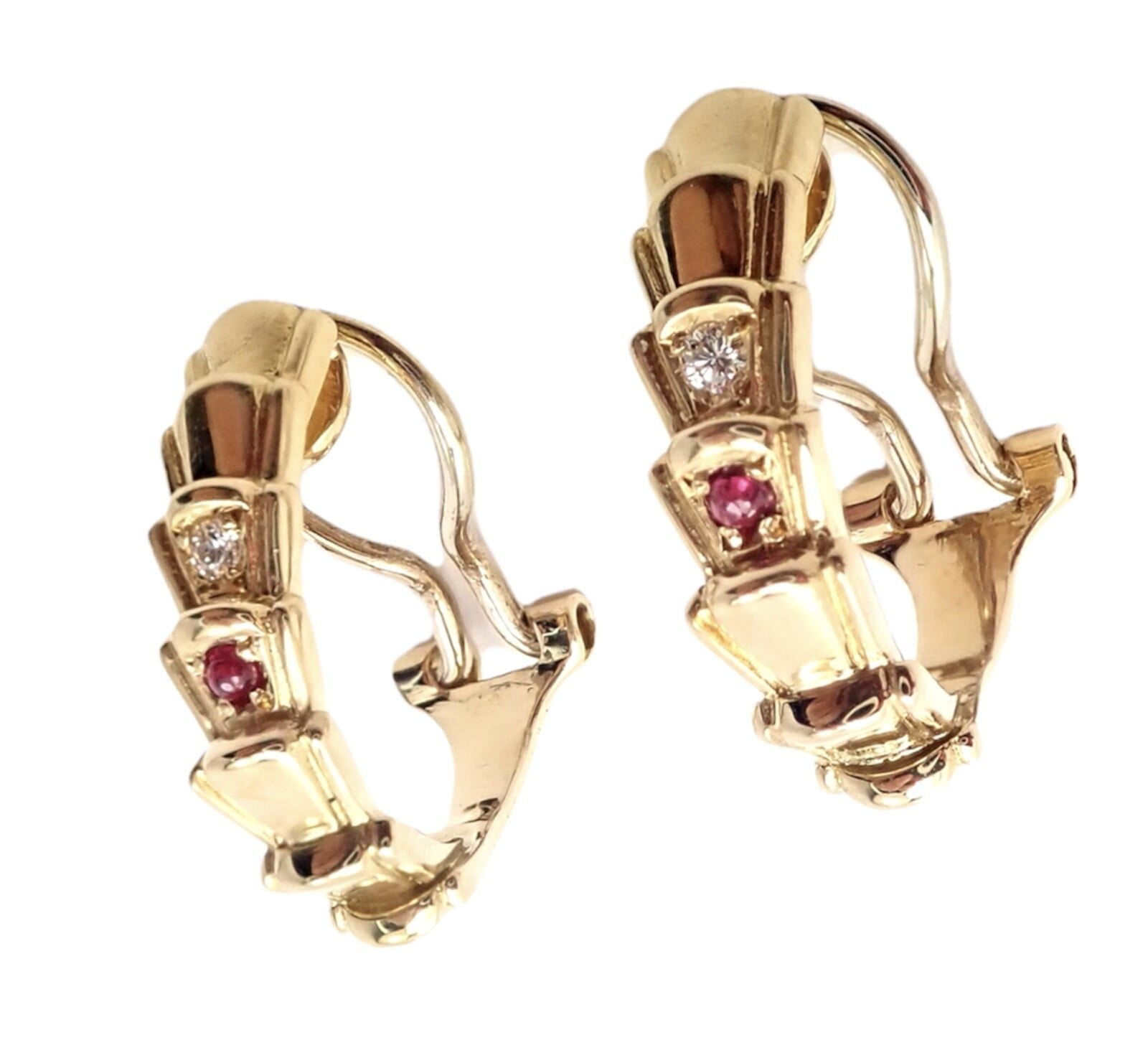 Rare! Authentic Christian Dior 18k Yellow Gold Diamond Ruby Earrings | Fortrove