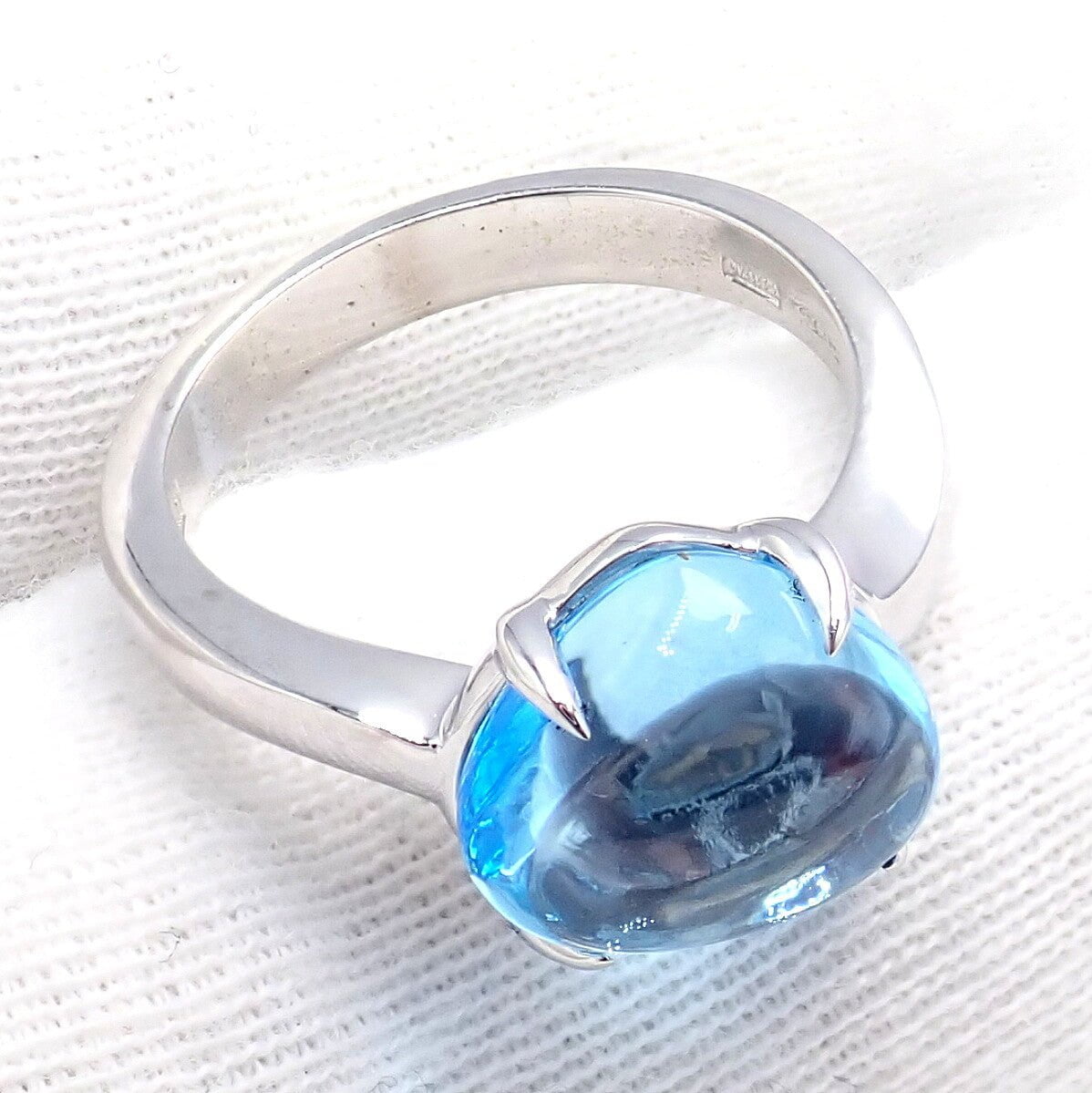 Authentic! Bulgari 18k Whtie Gold Mediterranean Eden Blue Topaz Ring Size 6 | Fortrove