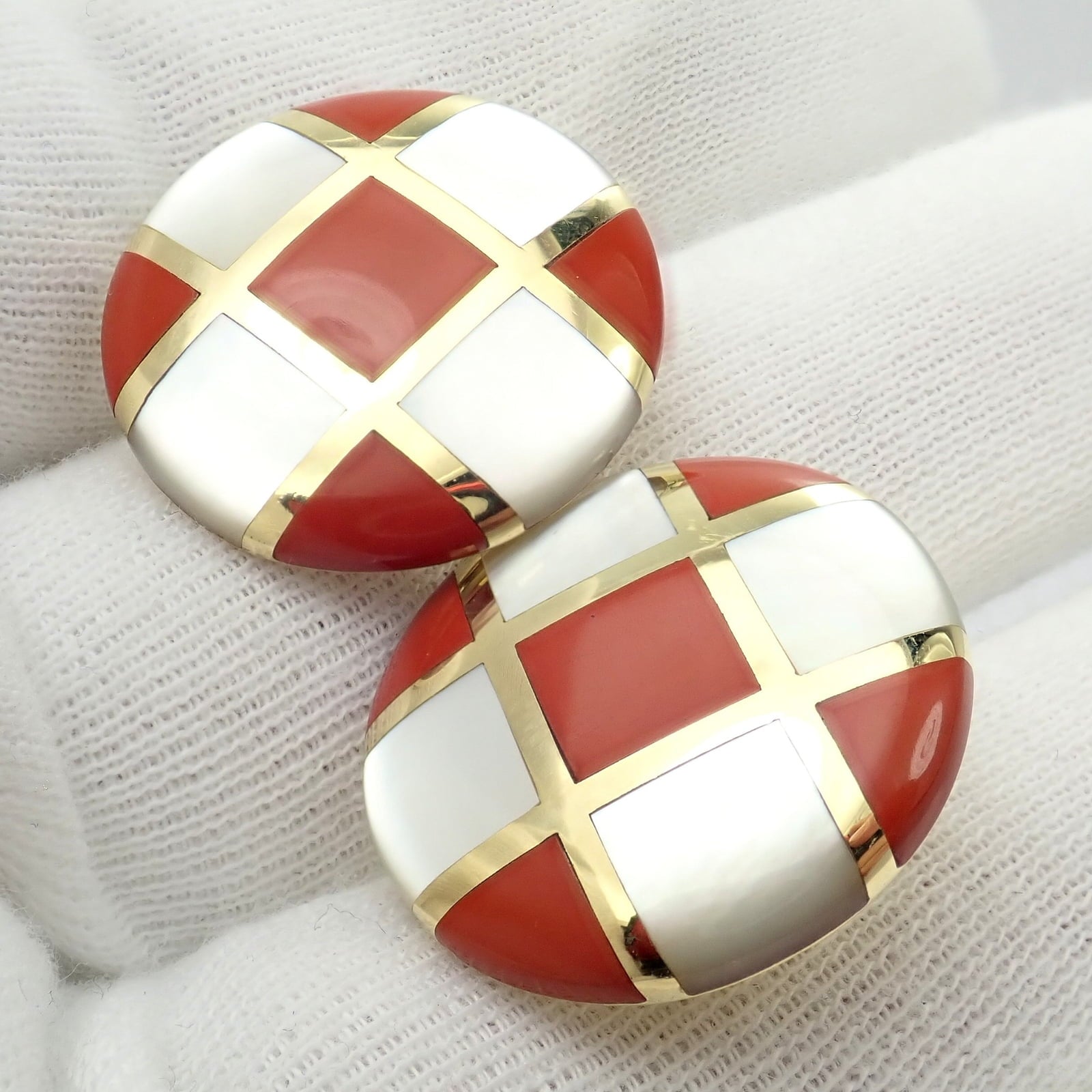 Tiffany & Co. Jewelry & Watches:Fine Jewelry:Earrings Tiffany & Co Cummings 18k Gold Mother of Pearl Carnelian Checkerboard Earrings