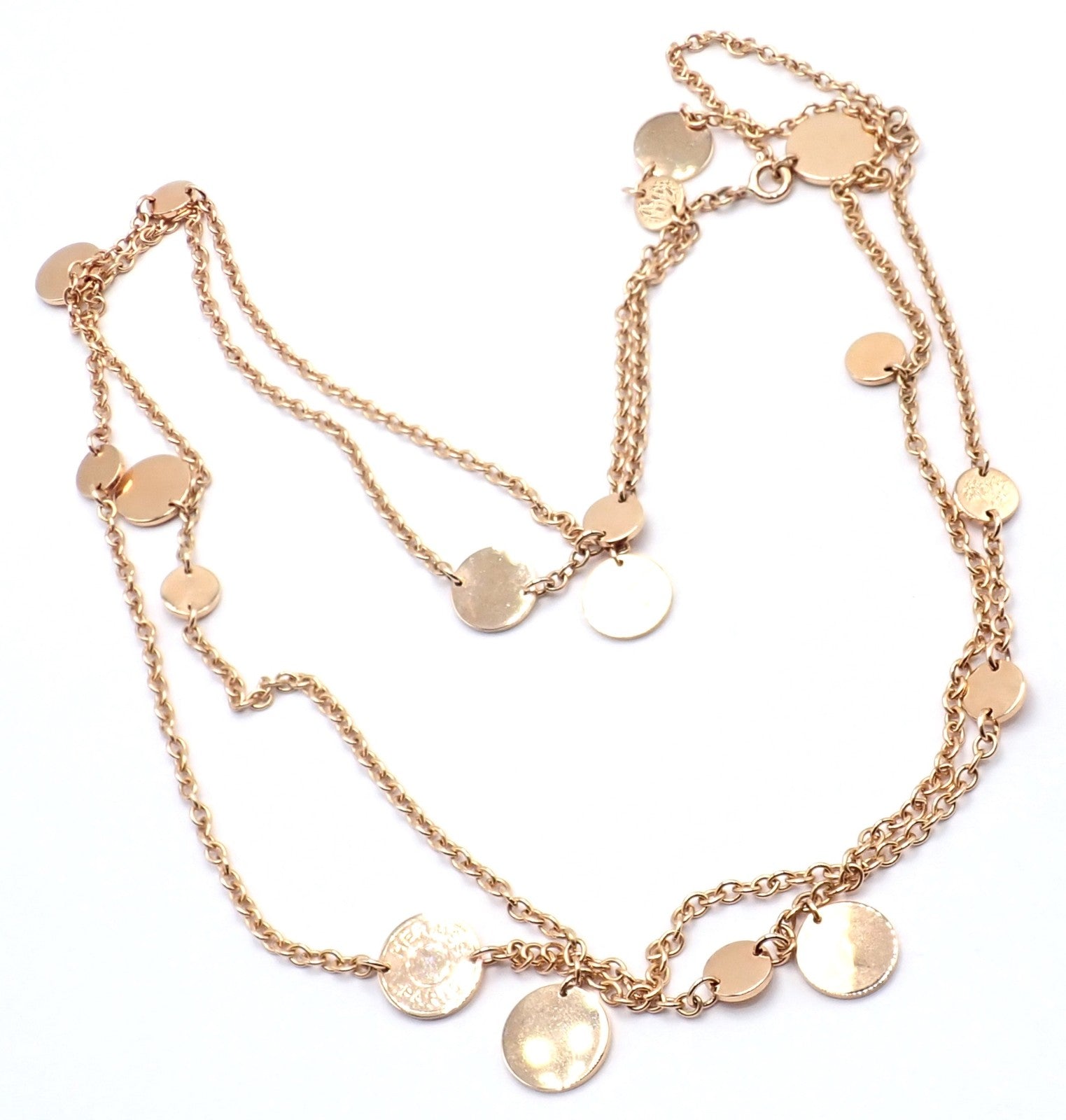 Authentic! Hermes Confetti 18k Rose Gold 42" Long Link Chain Necklace | Fortrove