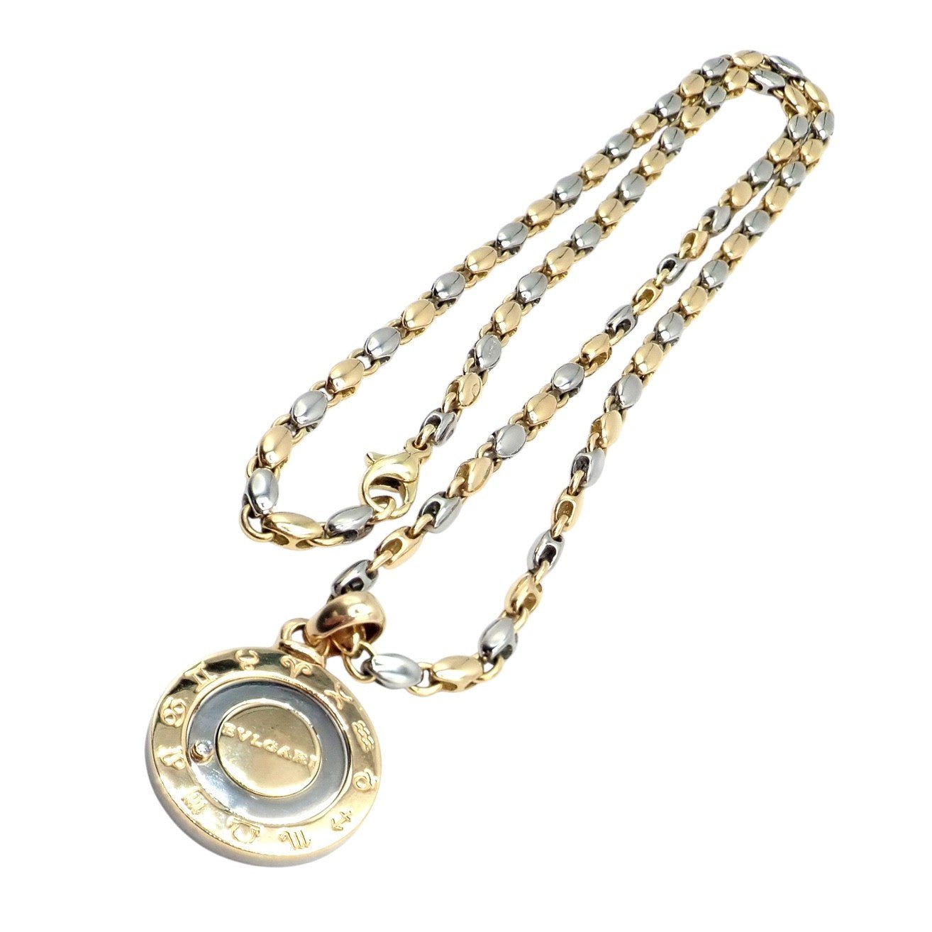 Authentic! Bulgari Bvlgari 18k Yellow Gold Steel Diamond Zodiac Pendant Necklace | Fortrove