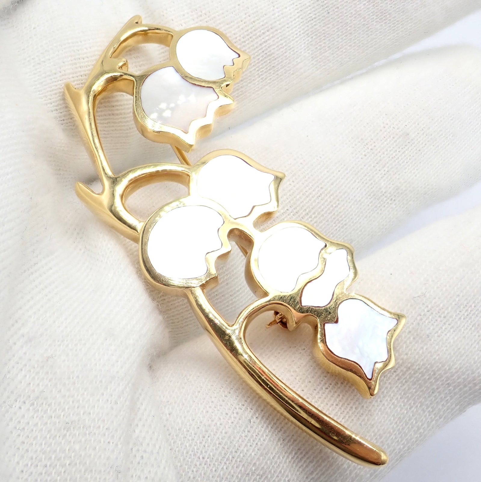 Angela Cummings for Tiffany & Co. Jewelry & Watches:Fine Jewelry:Brooches & Pins Tiffany & Co Cummings 18k Yellow Gold MoP Lily of the Valley Flower Pin Brooch
