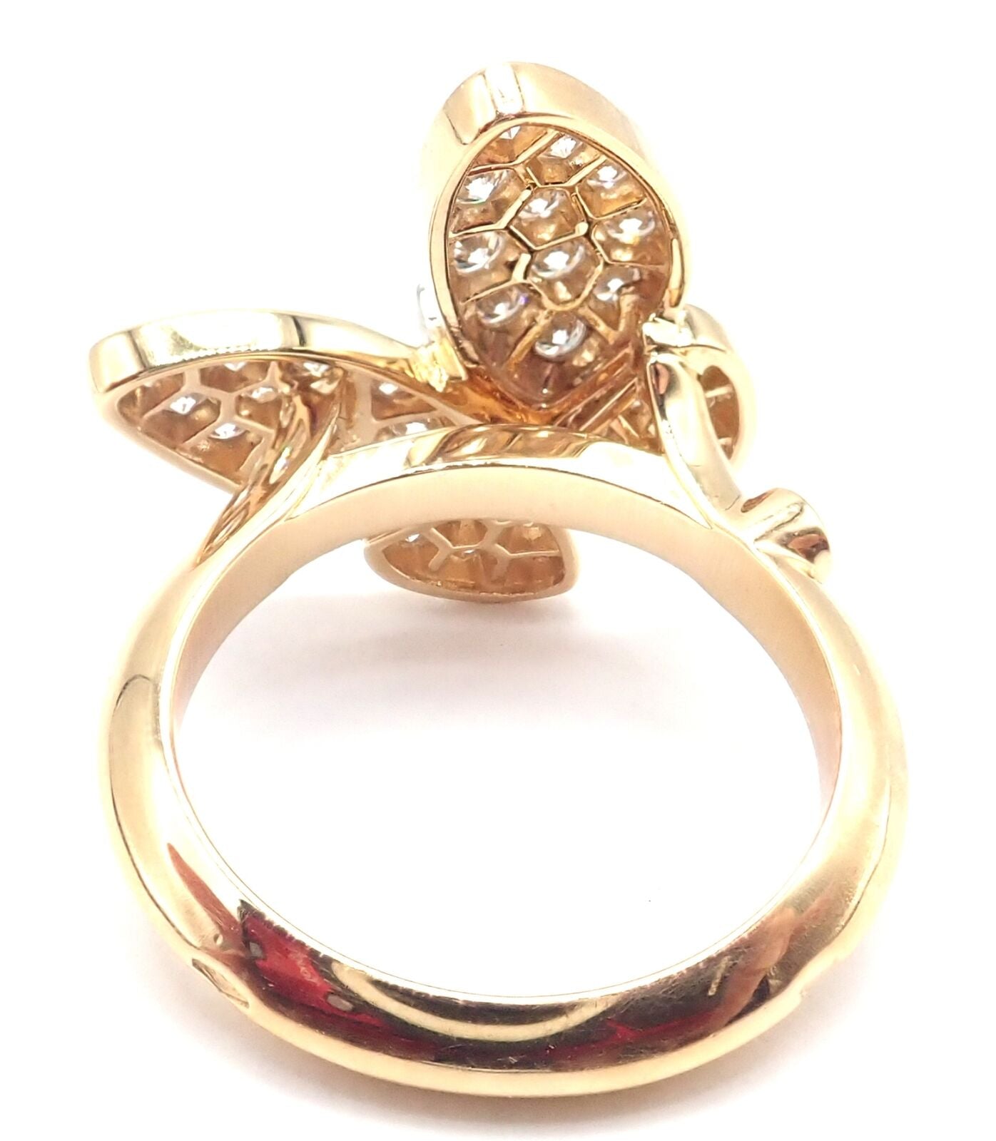 Authentic! Van Cleef & Arpels 18k Yellow Gold Diamond Two Butterfly Ring Cert. | Fortrove