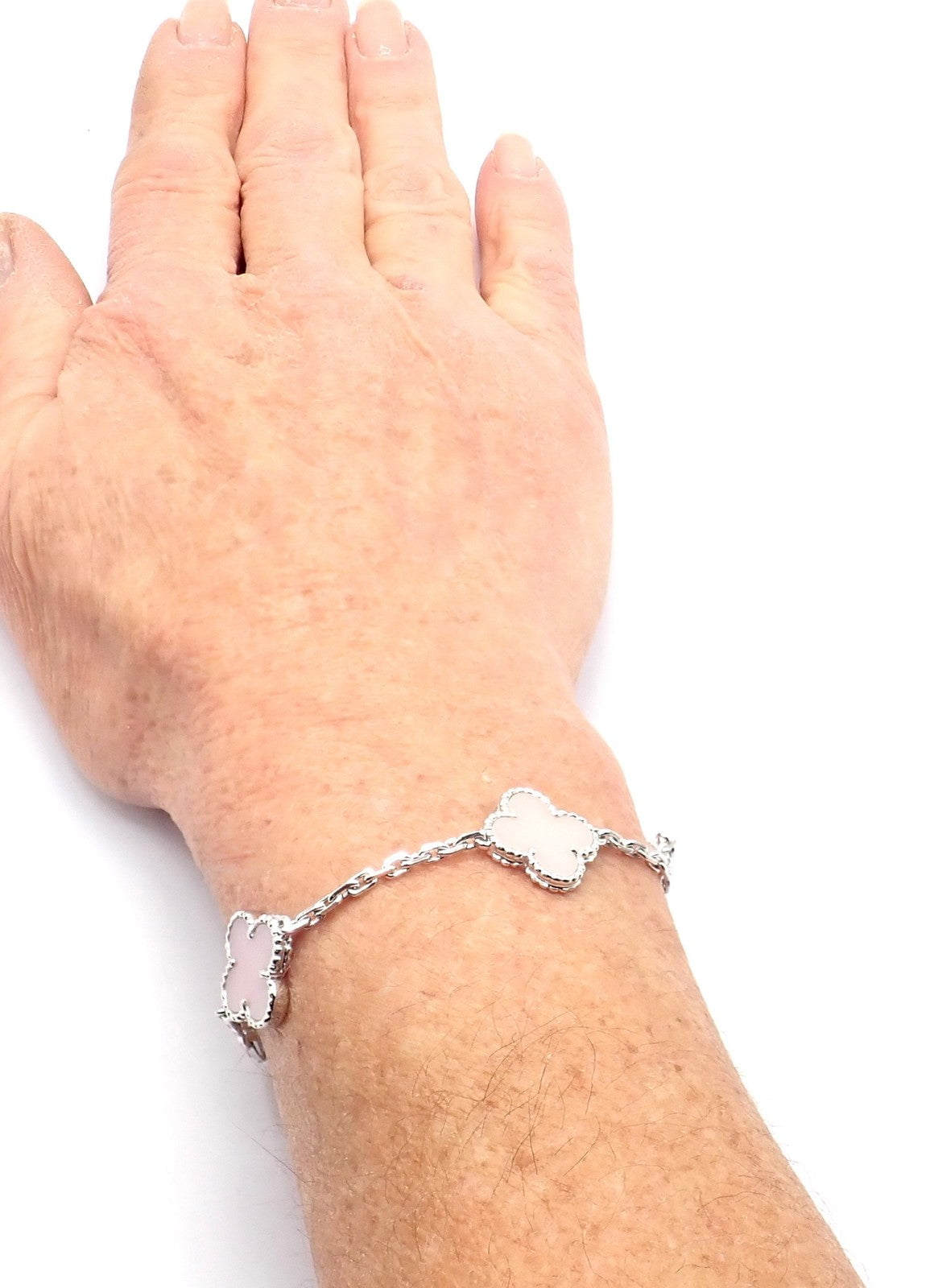 Van Cleef & Arpels Jewelry & Watches:Fine Jewelry:Bracelets & Charms Authentic! Van Cleef & Arpels Alhambra 18k White Gold Pink Opal Bracelet Cert.