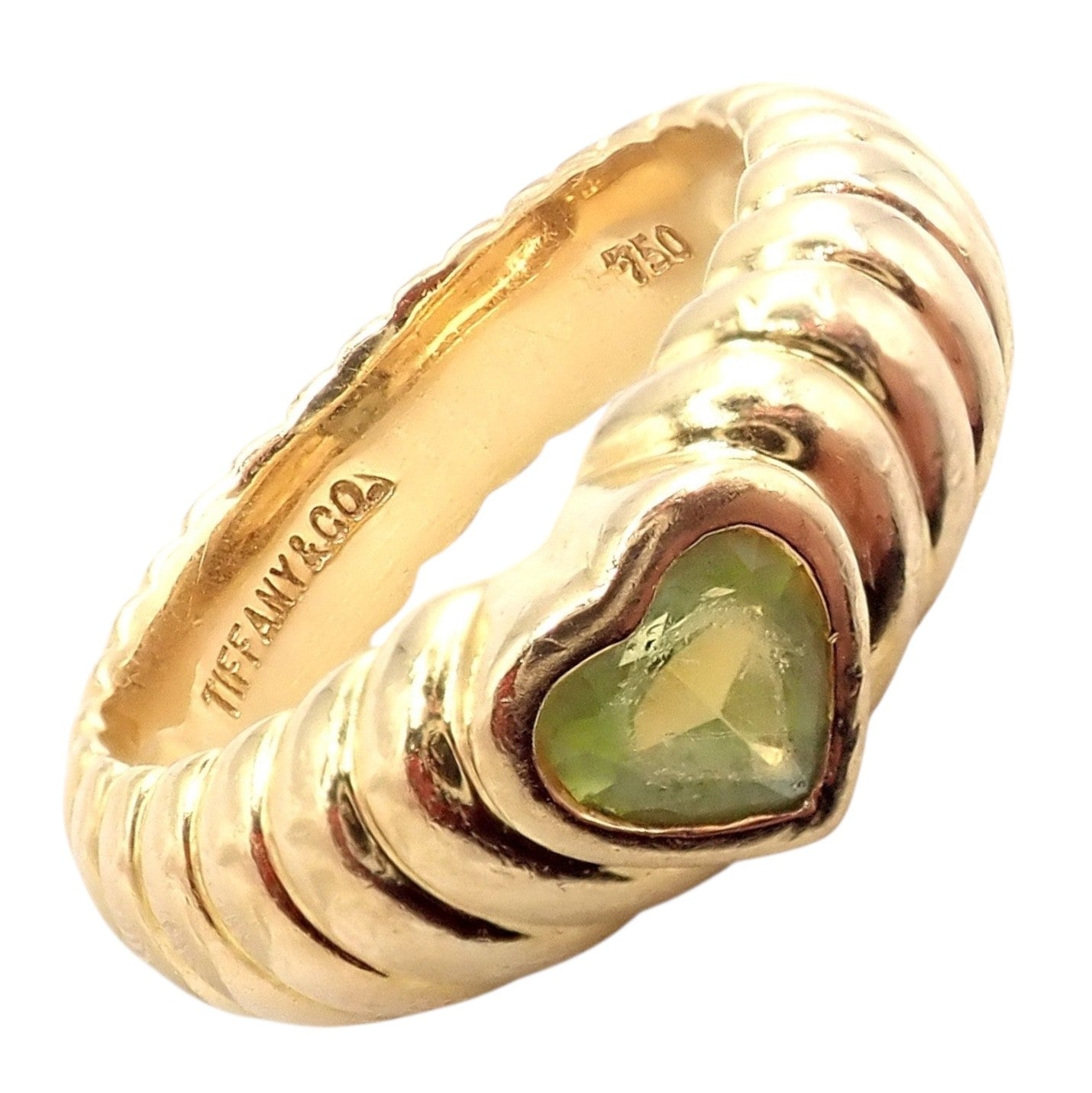 Vintage! Authentic Tiffany & Co 18k Yellow Gold Scalloped Heart Peridot Ring | Fortrove