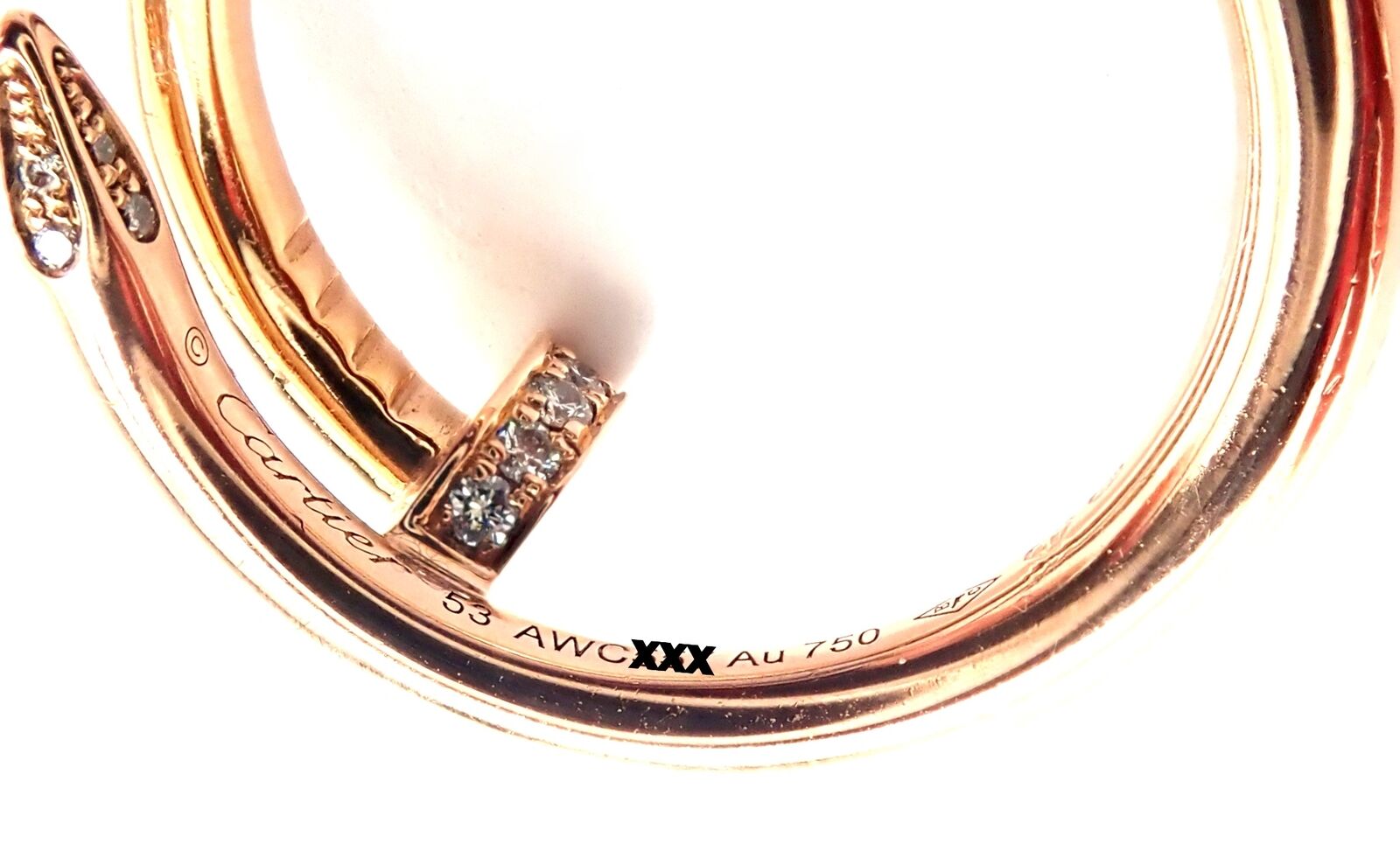 Authentic! Cartier Juste Un Clou 18k Rose Gold Diamond Nail Band Ring Size 53 | Fortrove