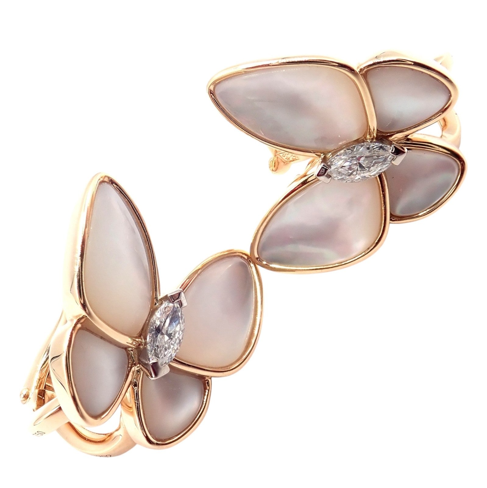 Van Cleef & Arpels Jewelry & Watches:Fine Jewelry:Earrings Van Cleef & Arpels 18k Rose Gold Diamond MoP Two Butterfly Earrings Cert