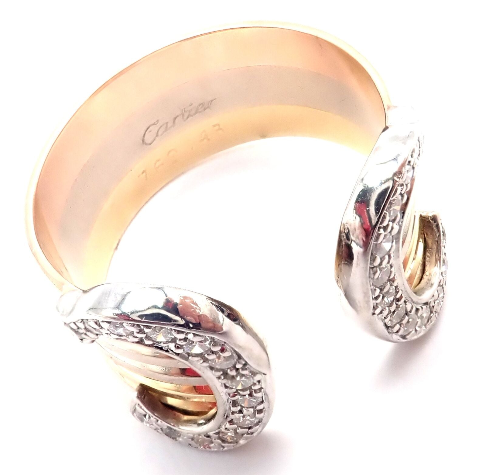 Authentic! Cartier Diamond Double C 18k Tri-Color Gold Band