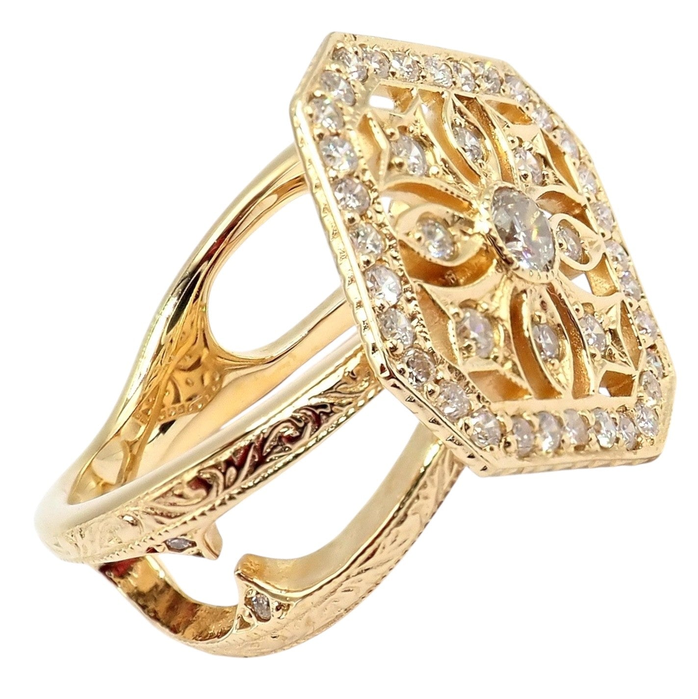 Authentic Loree Rodkin 18k Yellow Gold Diamond Gothic Cross Ring