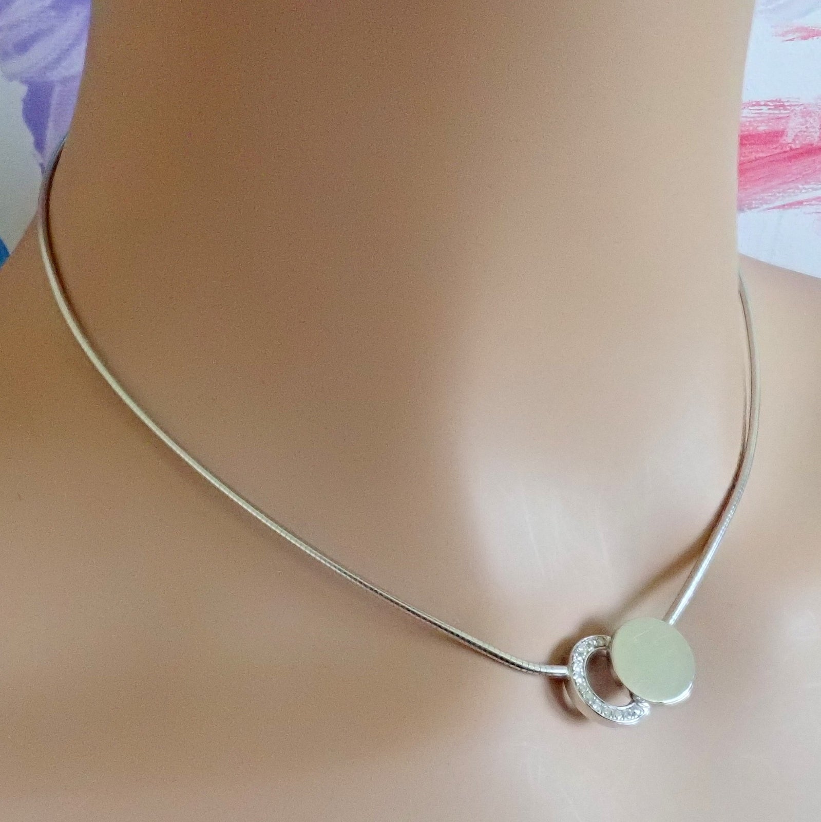 Rare! Authentic Modernist Dinh Van 18k White Gold Diamond Ombre De Lune Necklace | Fortrove