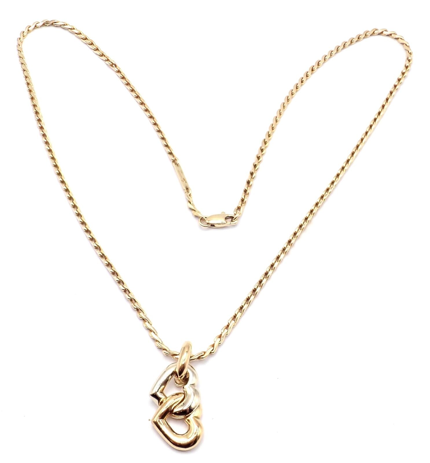 Authentic! Cartier 18k Yellow White Gold Double Heart Pendant Chain Necklace | Fortrove