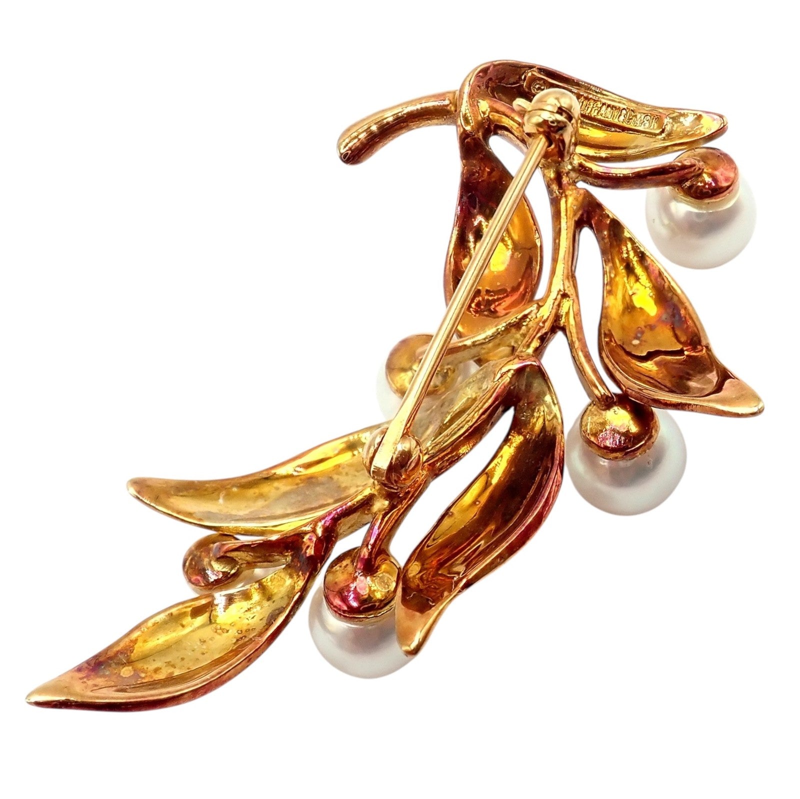 Vintage Tiffany & Co 18k Gold 5 Pearl Leaf Branch Pin Brooch 1987 | Fortrove