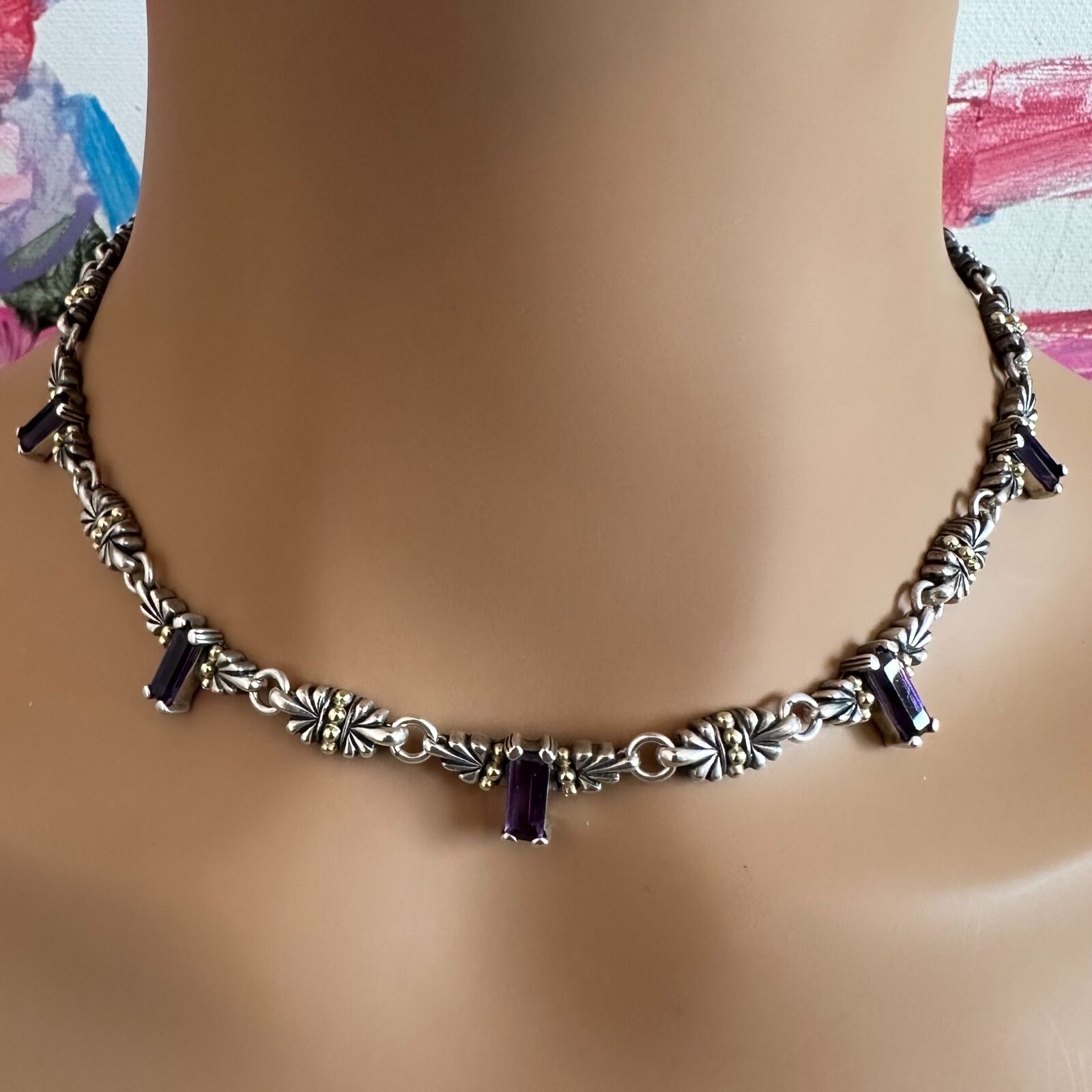 Authentic! Lagos Caviar Silver + 18k Yellow Gold Amethyst Necklace | Fortrove