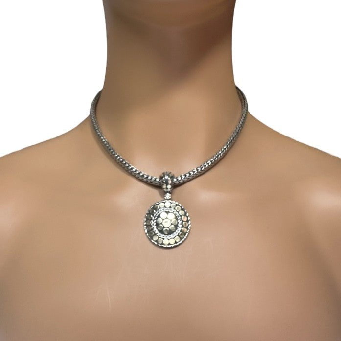 Authentic! John Hardy JH 18k Yellow Gold Silver Dot Pendant And Necklace | Fortrove