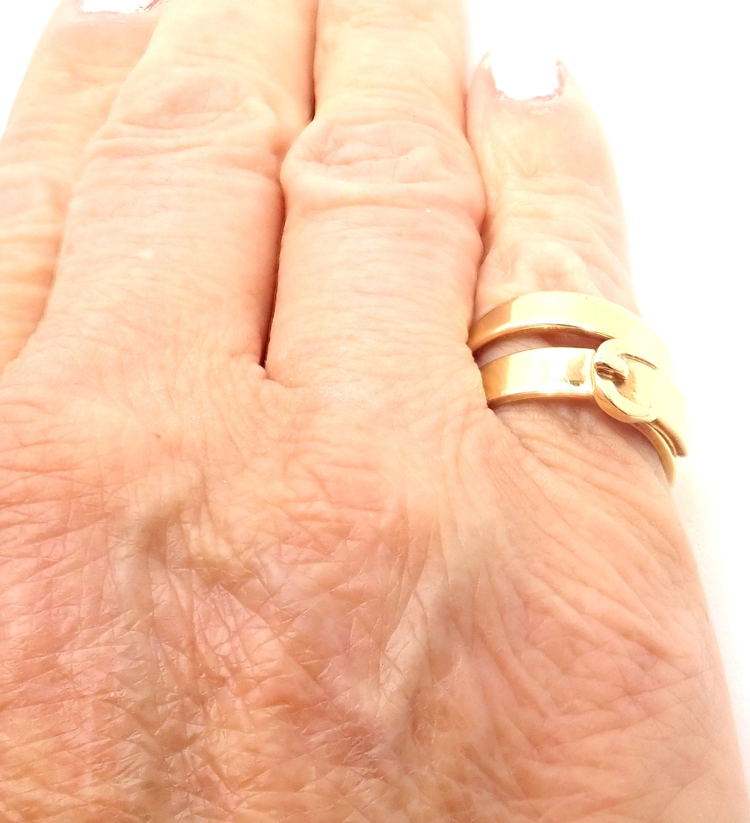 Authentic! Hermes 18K Yellow Gold Buckle Double Row Band Ring | Fortrove