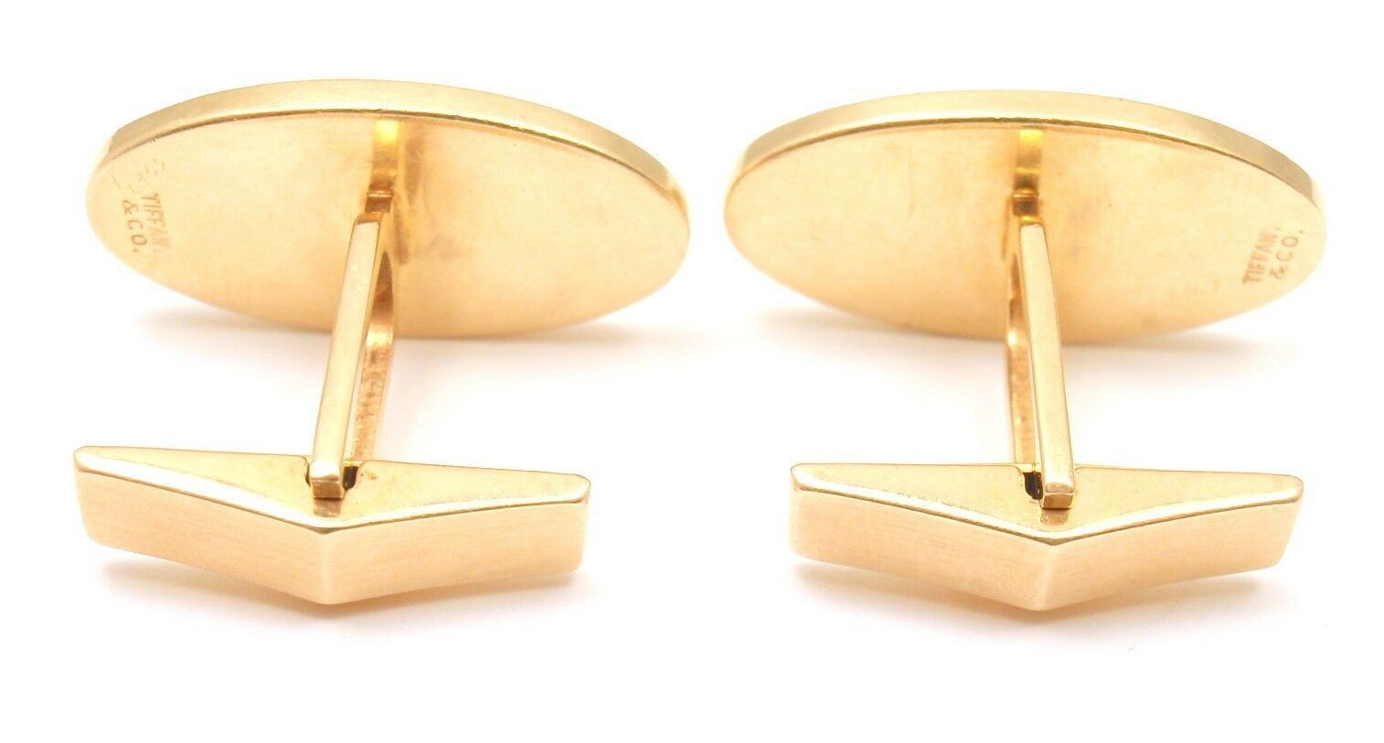 RARE TIFFANY AND CO. 14k YELLOW GOLD TEXTURED SAPPHIRE MENS CUFFLINKS