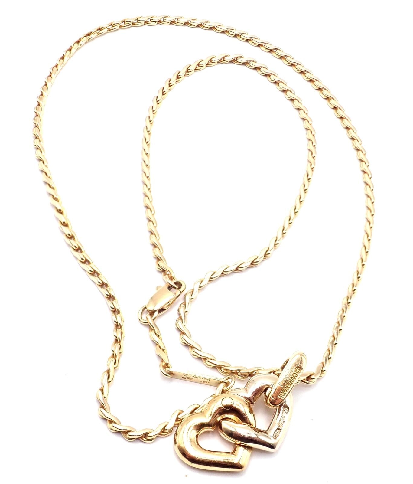 Authentic! Cartier 18k Yellow White Gold Double Heart Pendant Chain Necklace | Fortrove