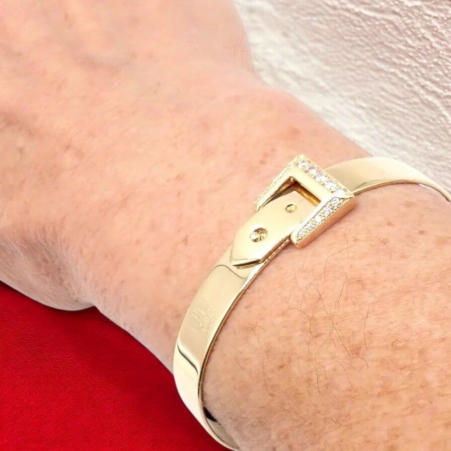 Hermes Jewelry & Watches:Fine Jewelry:Bracelets & Charms Authentic! Hermes 18k Yellow Gold Diamond Buckle Bangle Bracelet