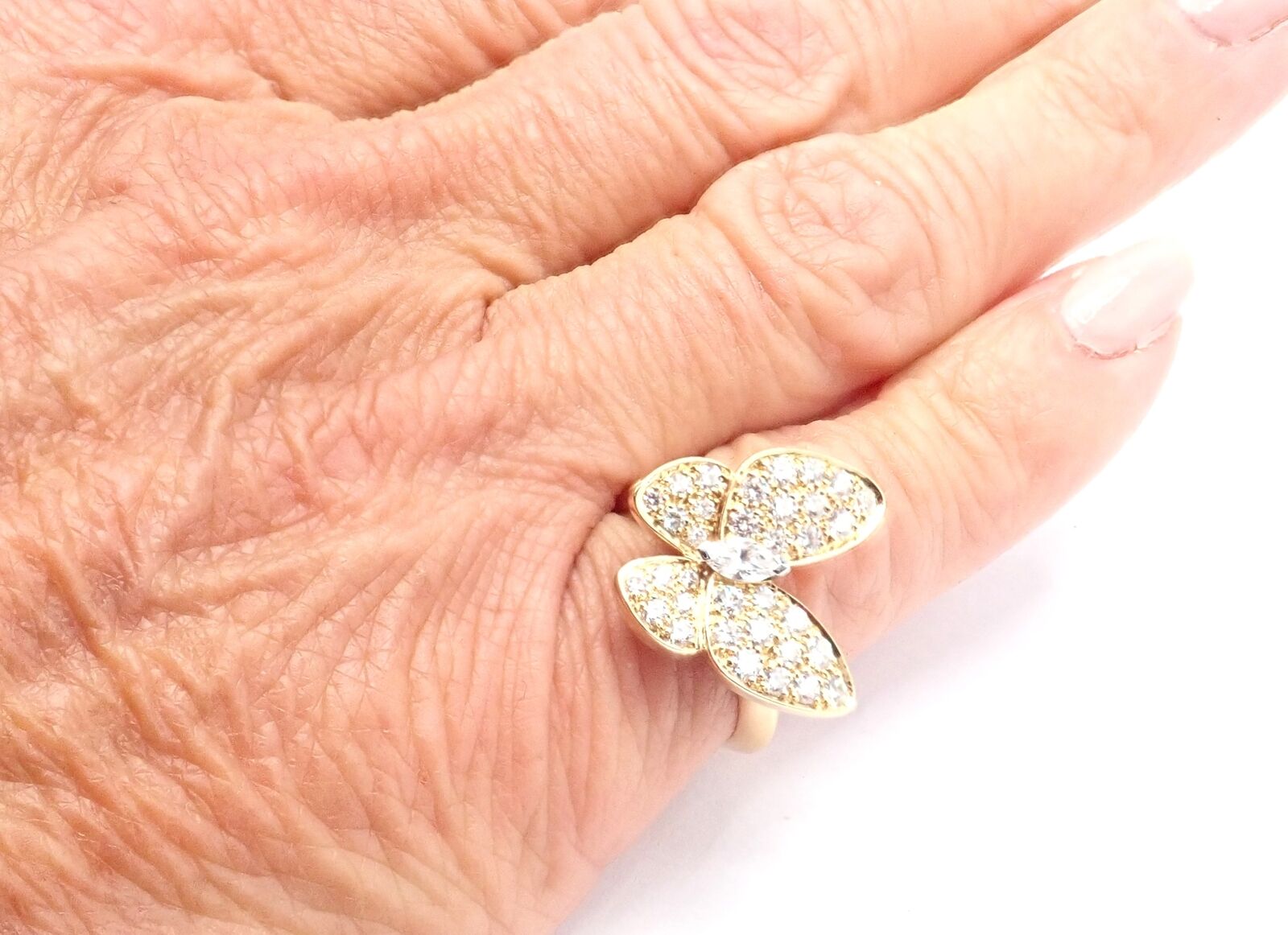 Authentic! Van Cleef & Arpels 18k Yellow Gold Diamond Two Butterfly Ring Cert. | Fortrove