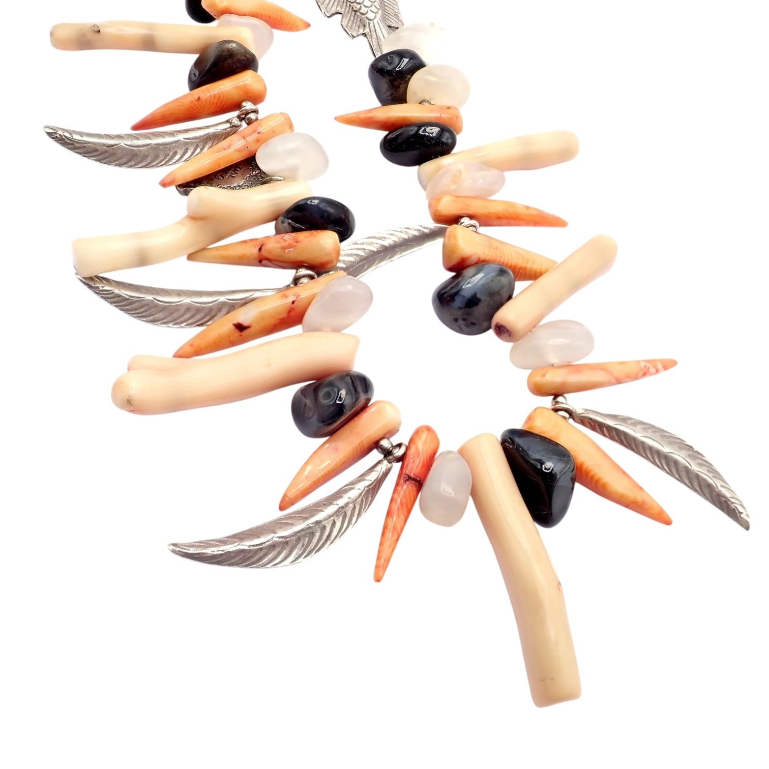 Rare! Mario Buccellati Free Time Silver Large Flying Fish Feather Coral Necklace | Fortrove