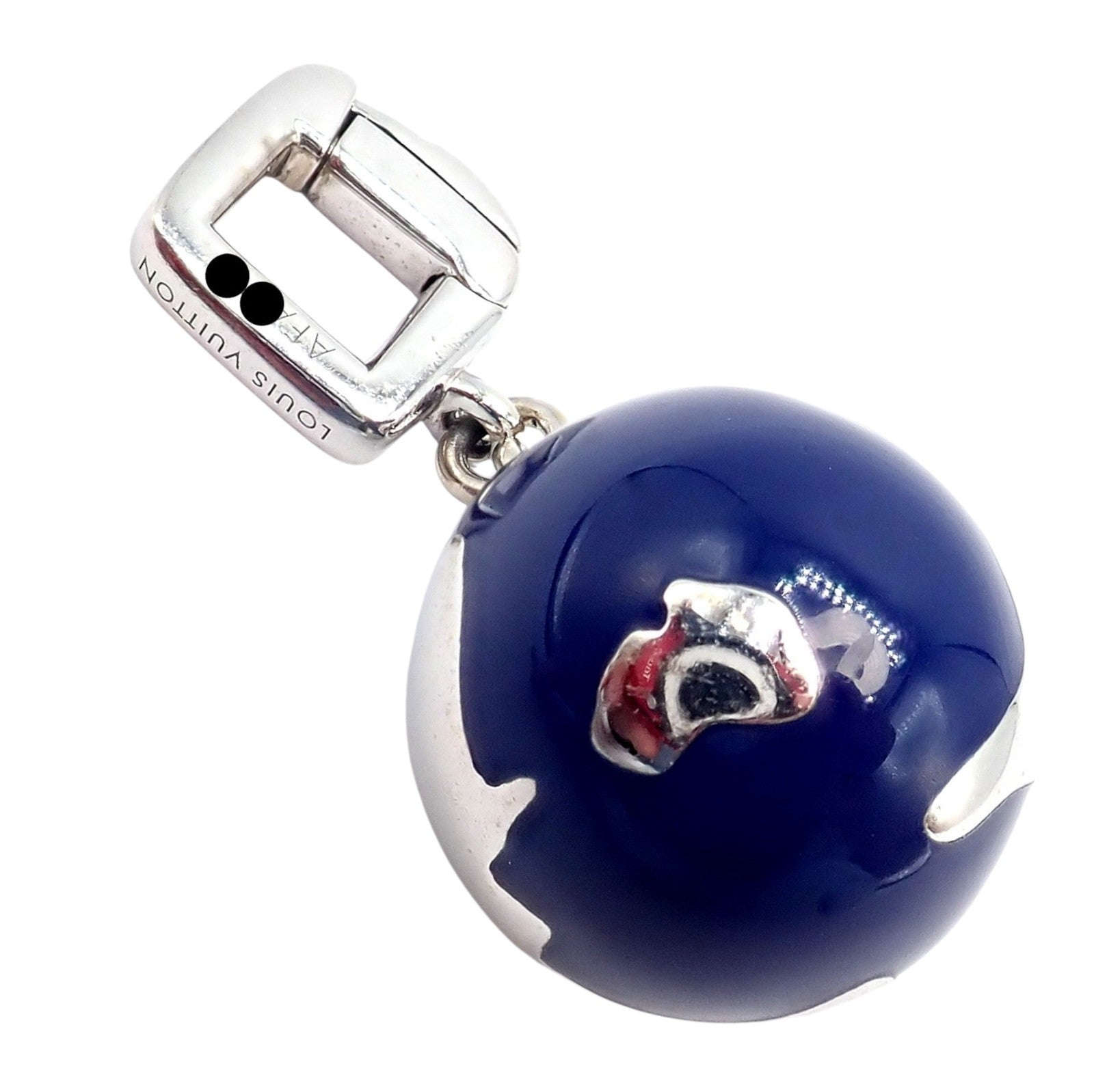 Vintage Louis Vuitton 18k White Gold Enamel Globe World Diamond Charm Pendant | Fortrove