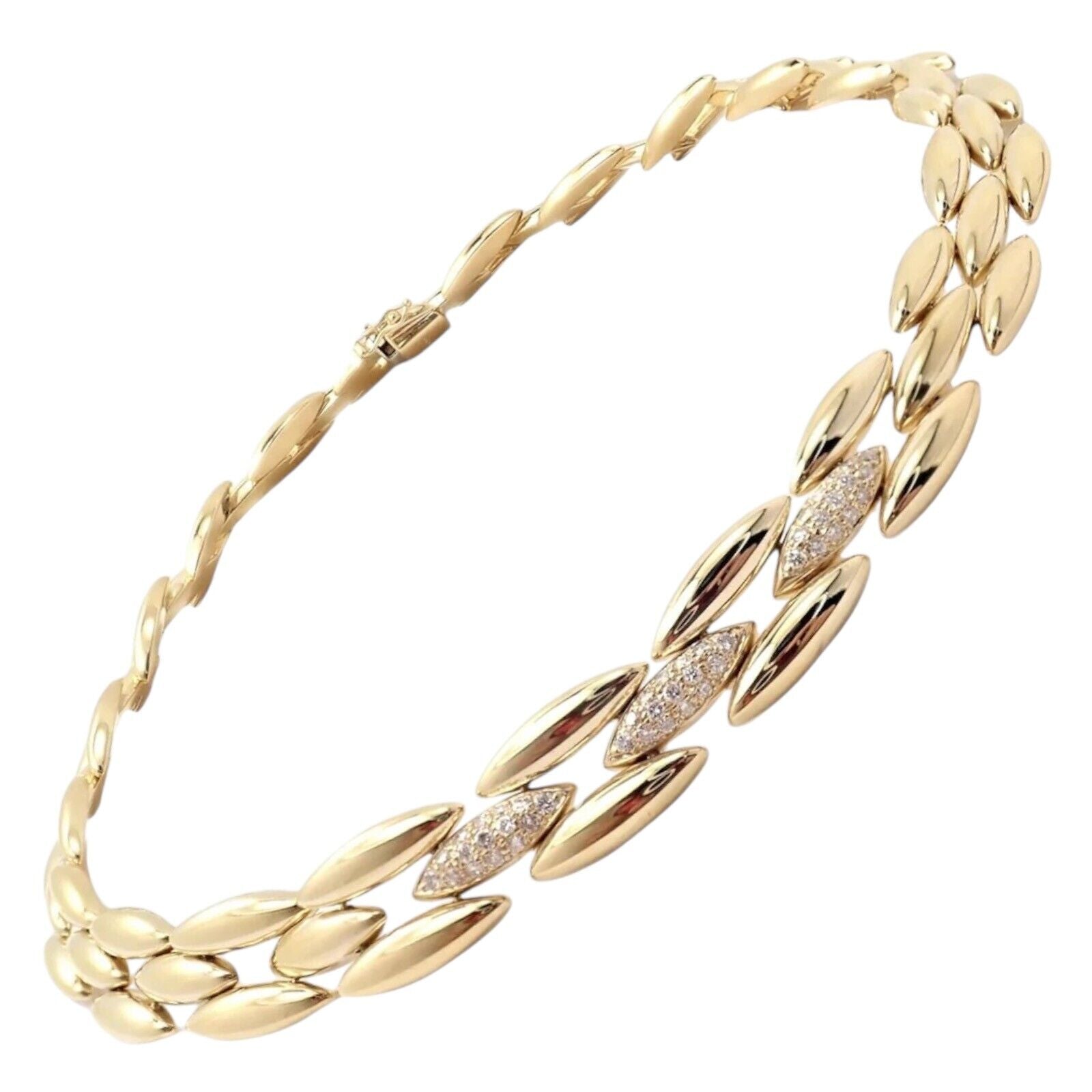 Authentic! Cartier 18k Yellow Gold Diamond Three Row Gentiane Rice Link Necklace | Fortrove