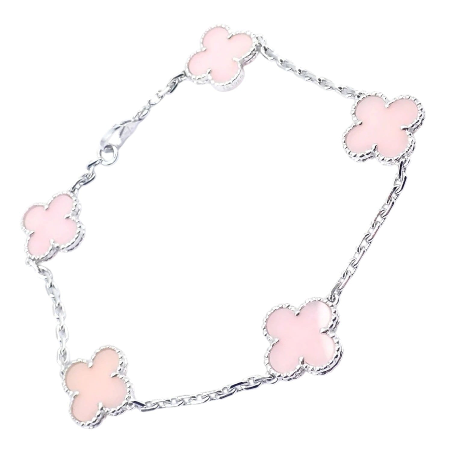 Authentic! Van Cleef & Arpels Alhambra 18k White Gold Pink Opal Bracelet Cer. | Fortrove