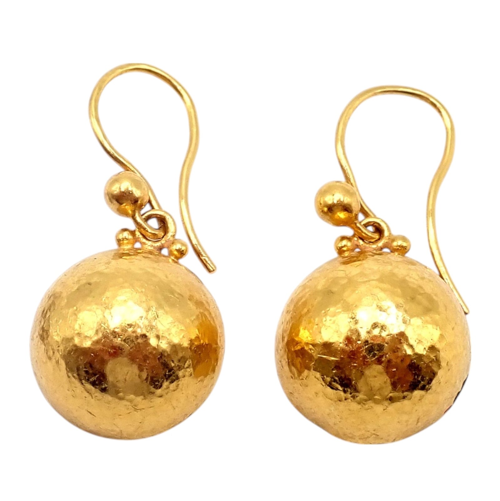 Authentic! Gurhan 24k Yellow Gold Hammered Ball Earrings | Fortrove