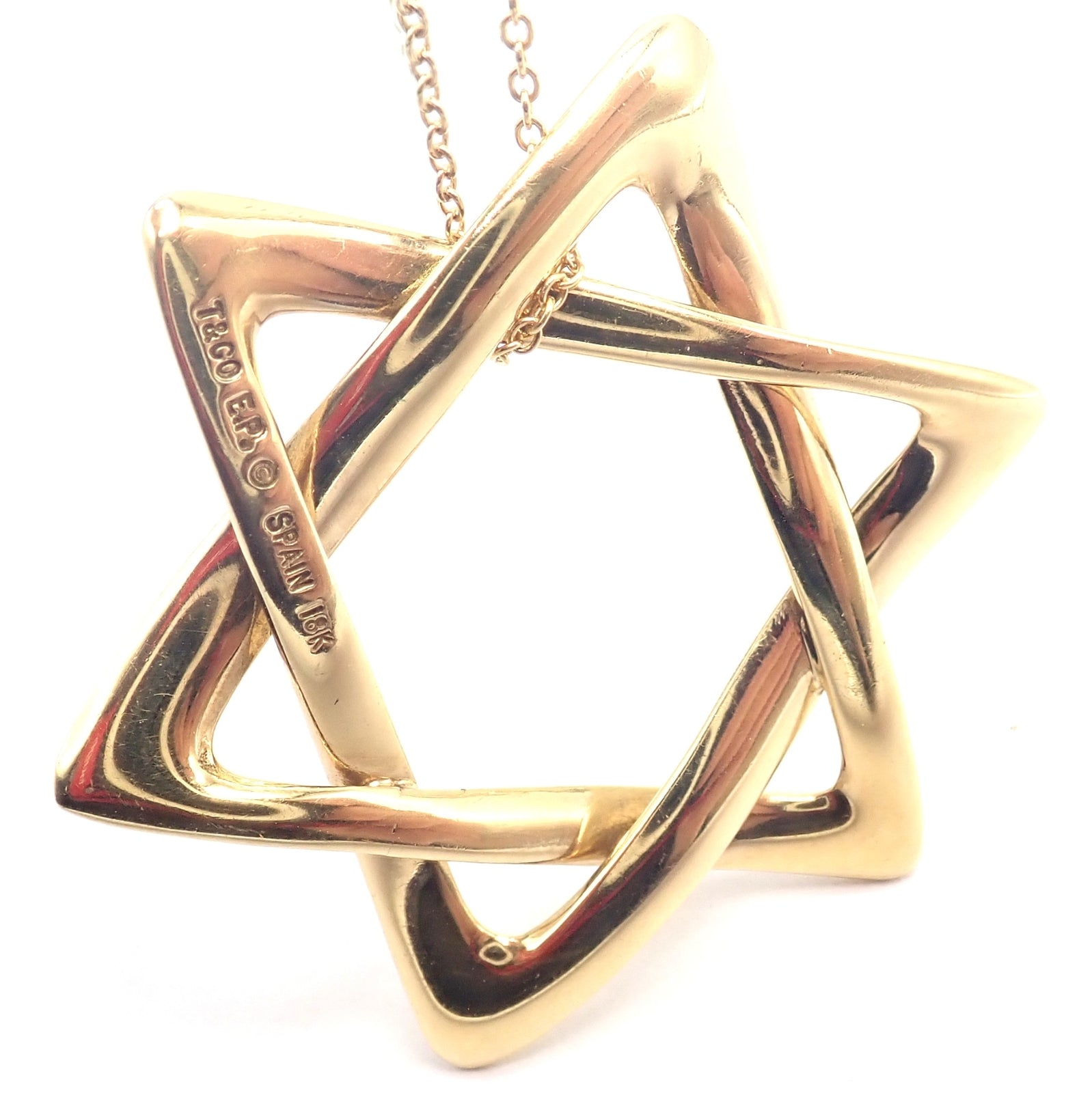Authentic! Tiffany & Co Peretti 18k Gold Large Star Of David Pendant Necklace | Fortrove